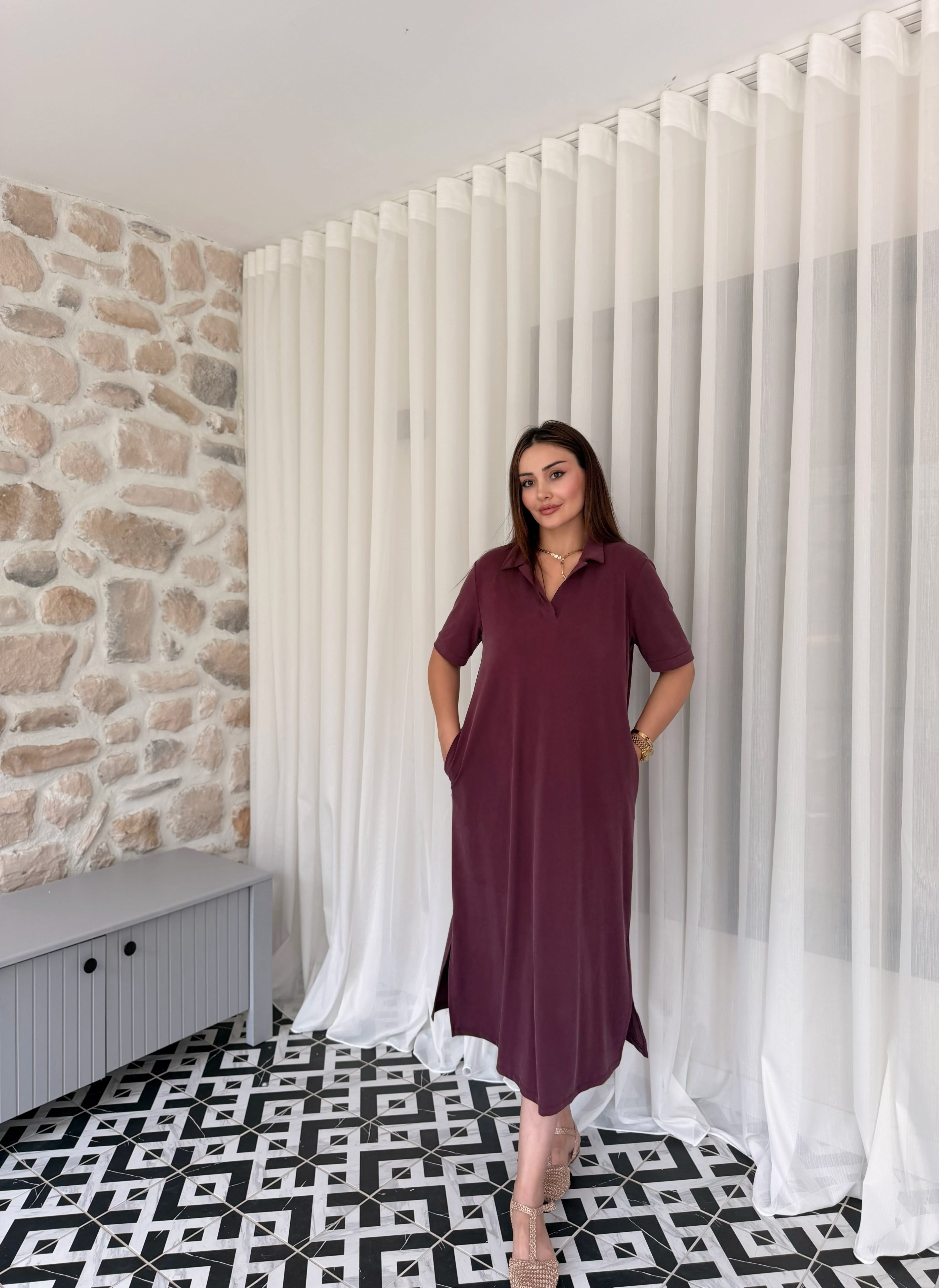 OYSHO  POLO YAKA CEPLİ MODAL ELBİSE