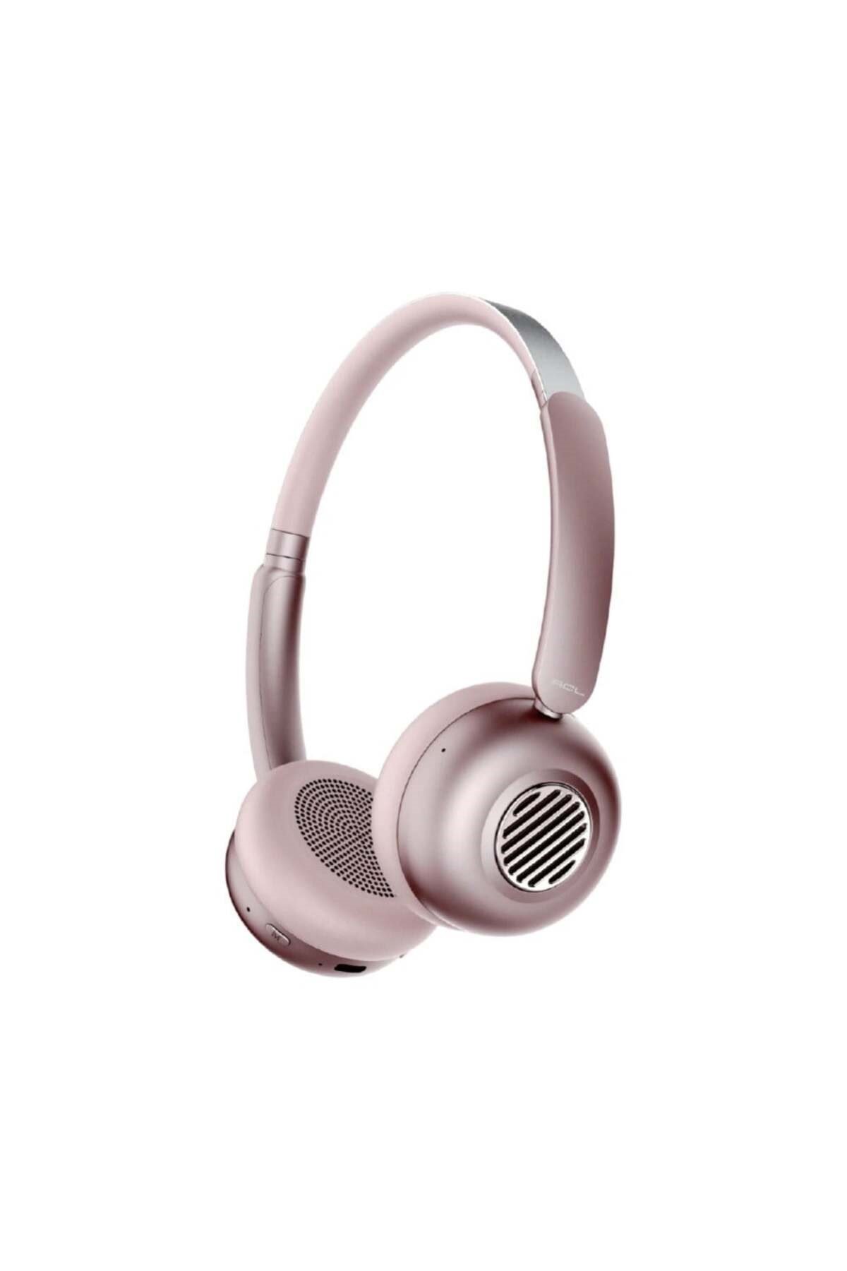 ACL ABK-12 Kablosuz Bluetooth Kulak Üstü Kulaklık Ultra Bass Metalik Görünüm Pembe