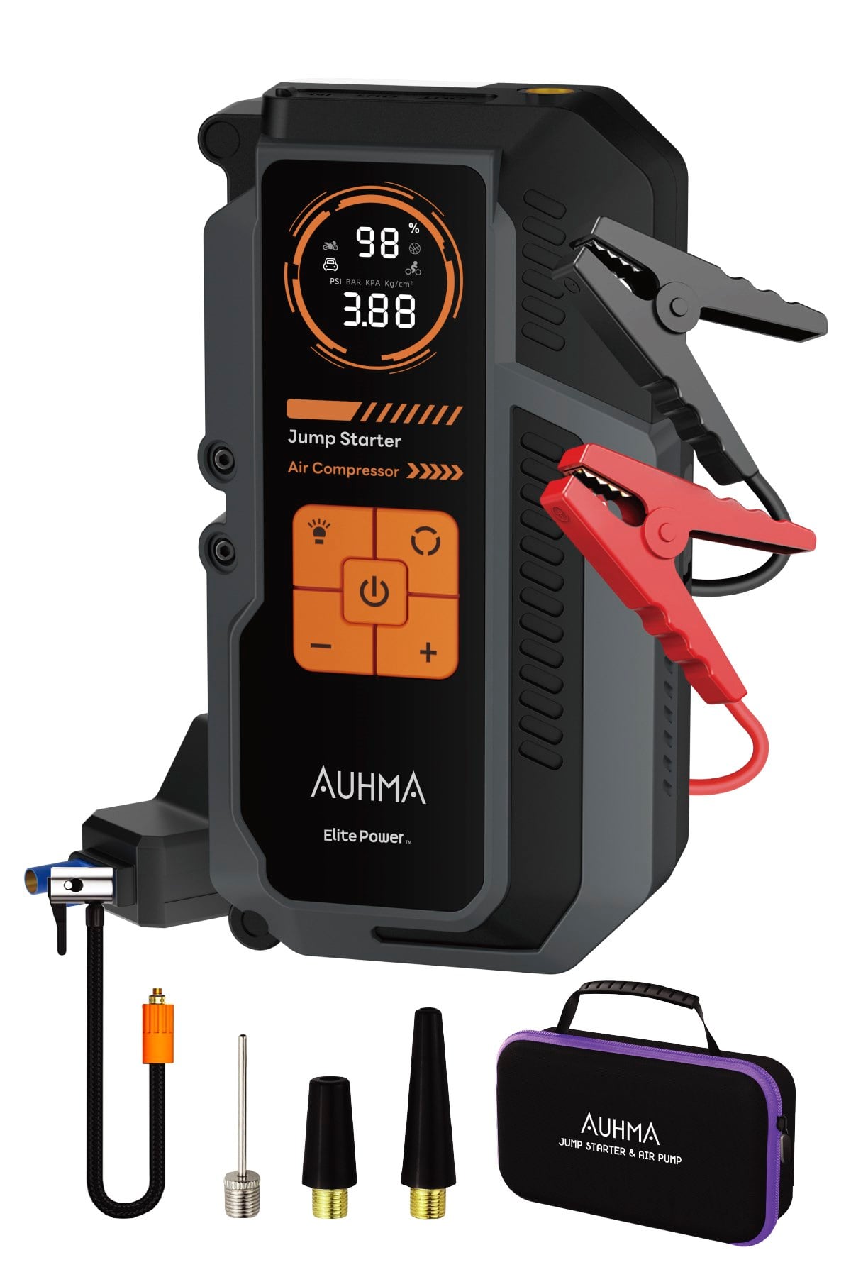 Auhma A9944 16.000 mAh Akü Takviye Cihazı Şarjlı Hava Kompresörü 150 PSI Lastik Şişirme Pompası Powerbank