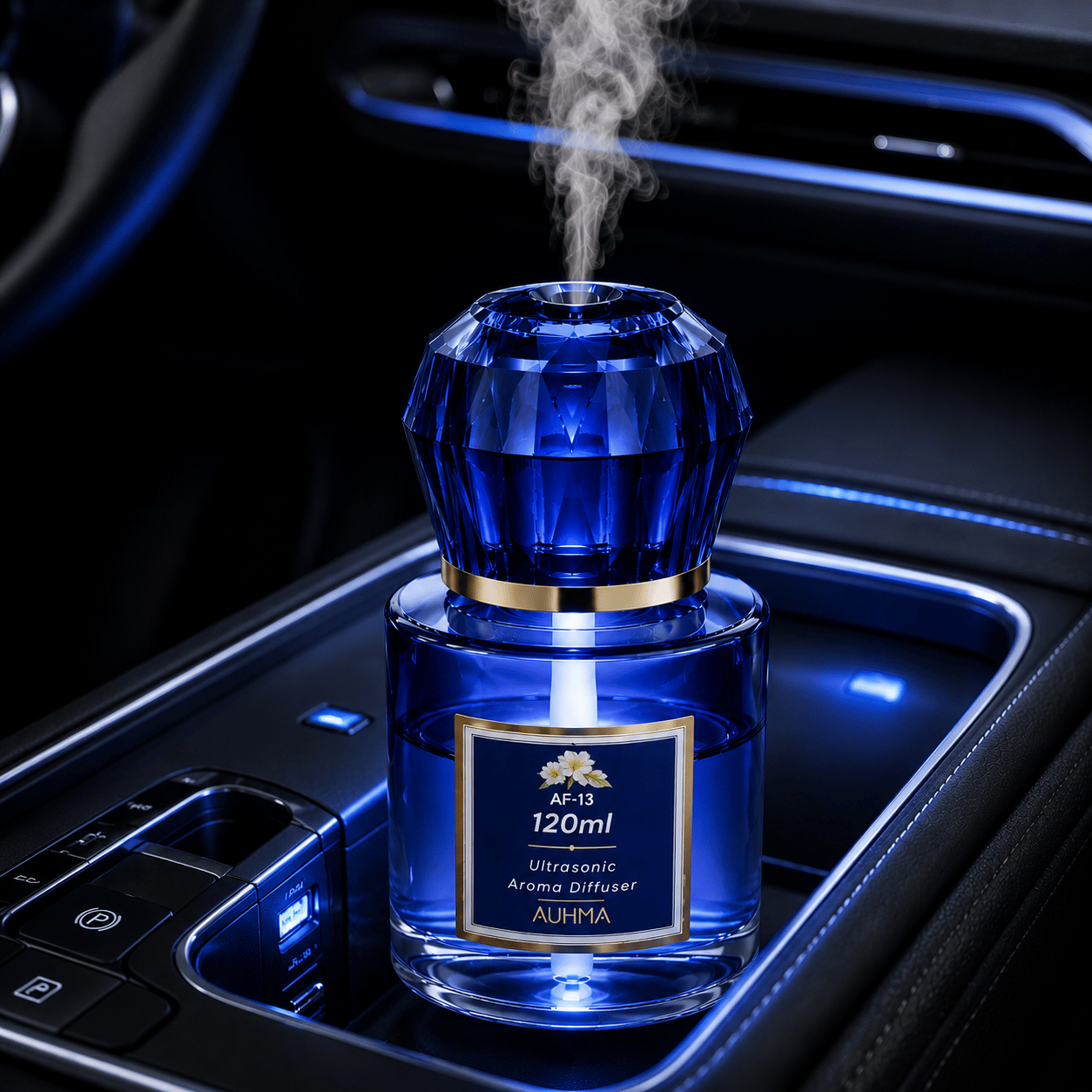 Auhma AF-13 120ml Şarjlı Ultrasonik Araç Koku Difüzörü Ambiyans Işıklı Chanel Esans Aroma Yayıcı