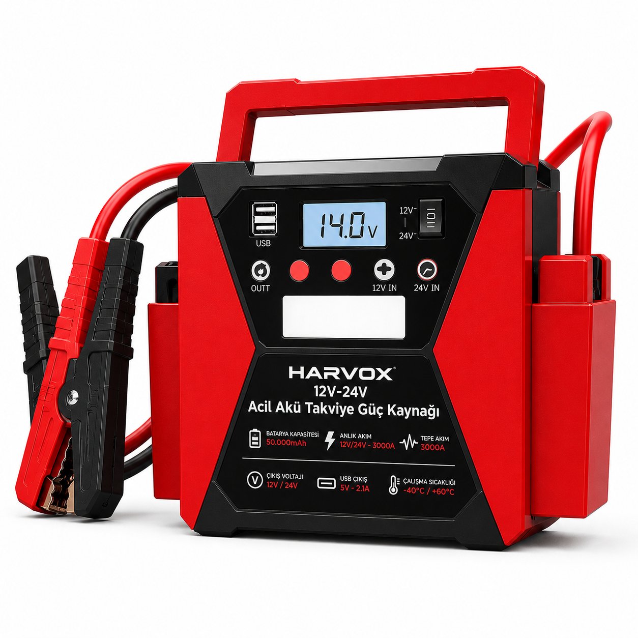 Bagajon Harvox Tır, Kamyon, Minibüs, Otobüs,Araçlar İçin Akü Takviye Cihazı | 12/24 Volt Çift Voltajlı 50.000 Mah Powerbank