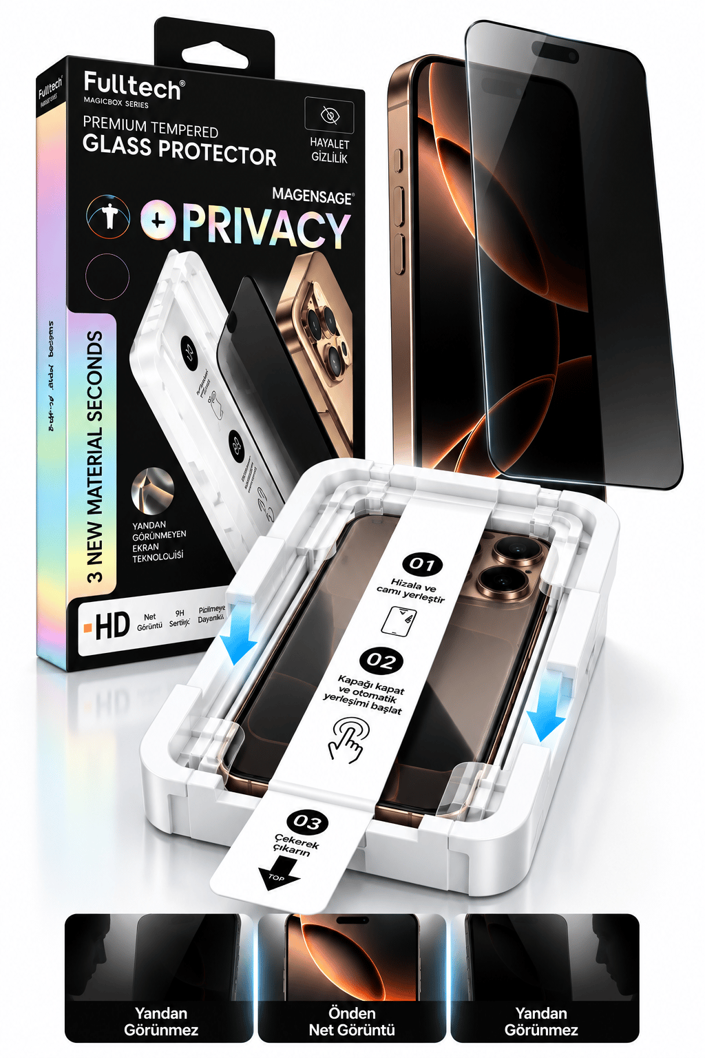 Fulltech MagicBox iphone 11 Uyumlu Hayalet Kırılmaz Cam Ekran Koruyucu – Privacy Gizlilik Filtreli, Kolay Uygulama Aparatlı