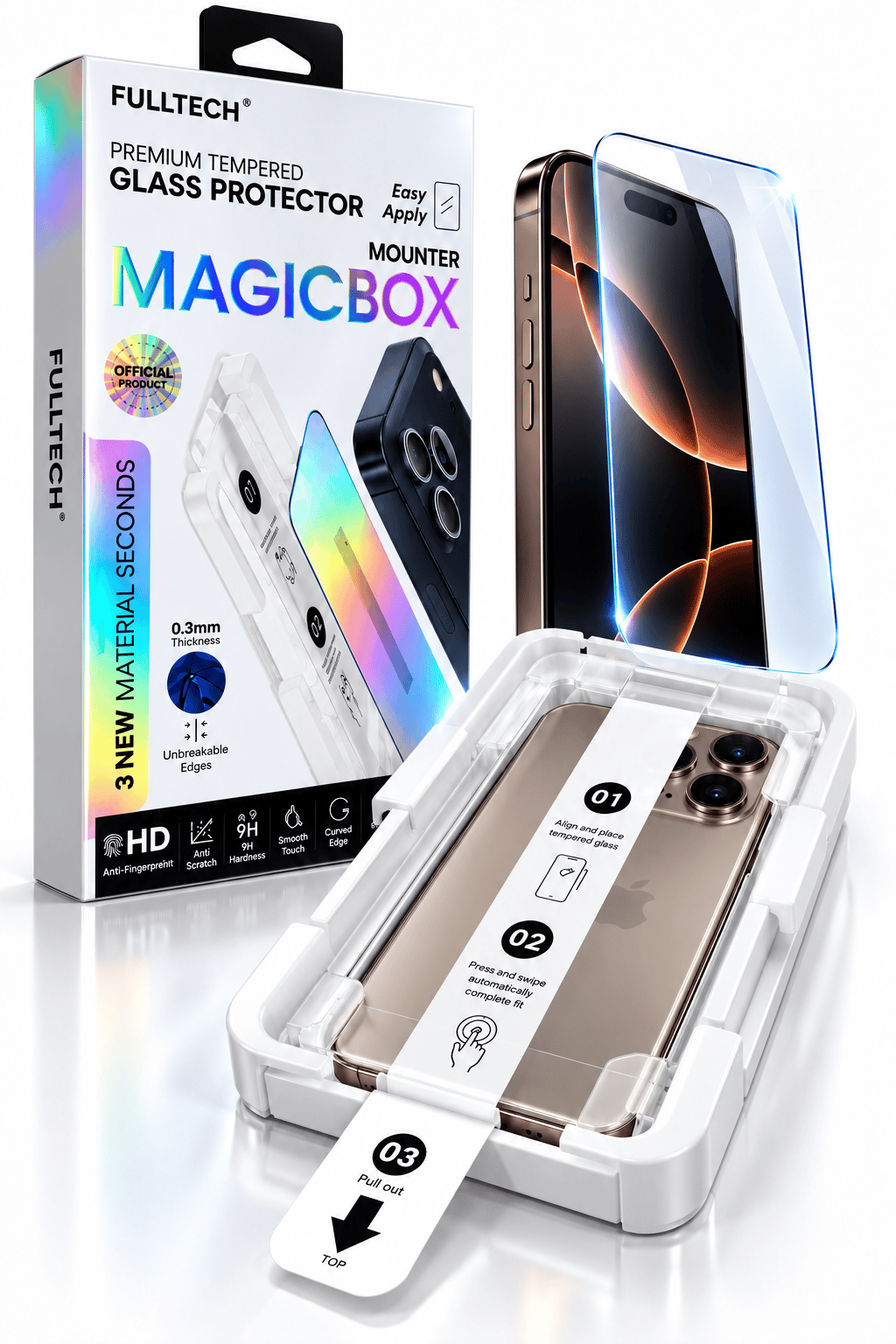 Fulltech MagicBox iphone 12 Pro Uyumlu Premium Kırılmaz Cam Ekran Koruyucu – Kolay Uygulama Aparatlı, 0.3 mm, HD Şeffaf