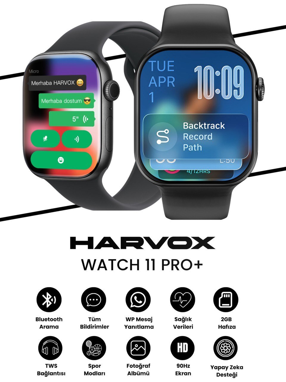 Harvox Watch 11 Pro+ Akıllı Saat Apple iPhone ve Android Tüm Telefonlara Uyumlu 46mm Siyah