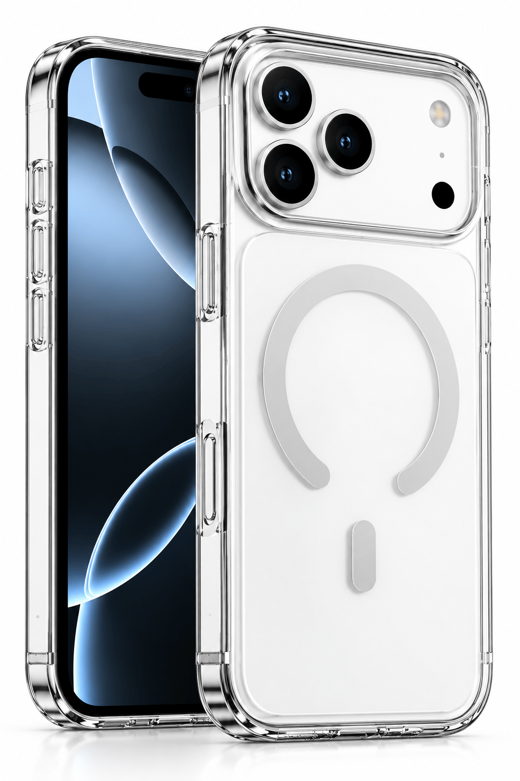 iphone 15 Pro Max Premium Şeffaf MagSafe Telefon Kılıfı – Güçlü Manyetik Şarj Destekli, Darbe Emici, 2 mm Yükseltilmiş Kenar, Kamera Korumalı – Beyaz