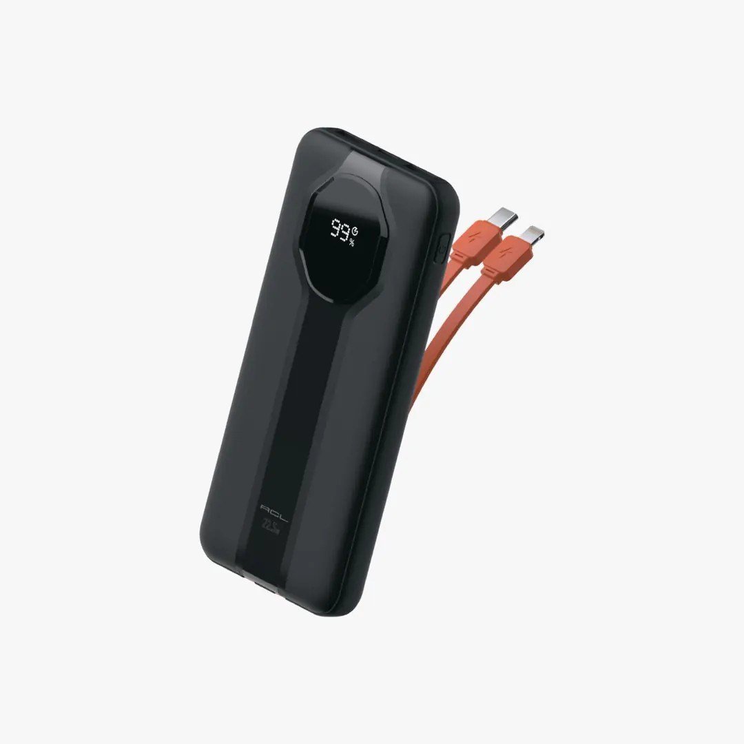 PW-106 10.000 mAh Powerbank 22.5W 3A Hızlı Şarj LCD Göstergeli Dahili Type-C Lightning Kablolu USB-C Giriş Çıkış Siyah