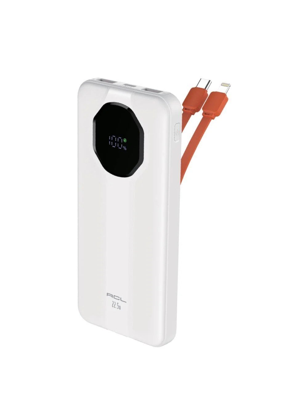 PW-106 10.000 mAh Powerbank 22.5W 3A Hızlı Şarj LCD Göstergeli Dahili Type-C Lightning Kablolu USB-C Giriş Çıkış Beyaz