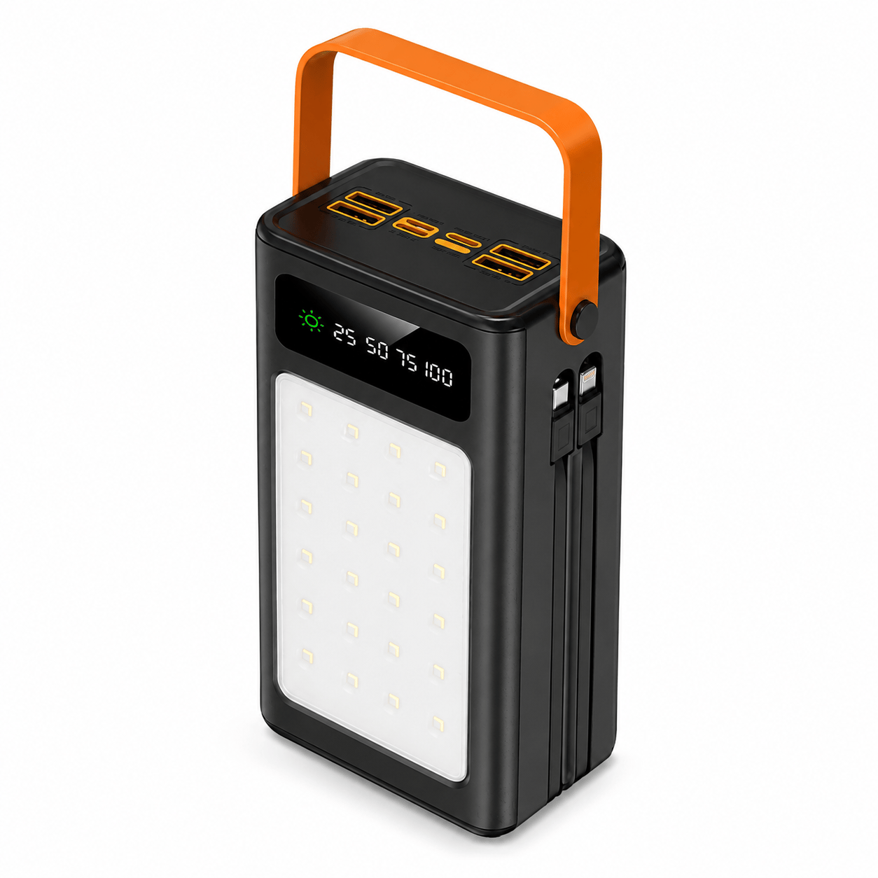 PW-125 50.000 mAh Solar Powerbank Güneş Enerjili Dahili Kablolu LED Fenerli Type-C USB Taşınabilir Şarj Cihazı