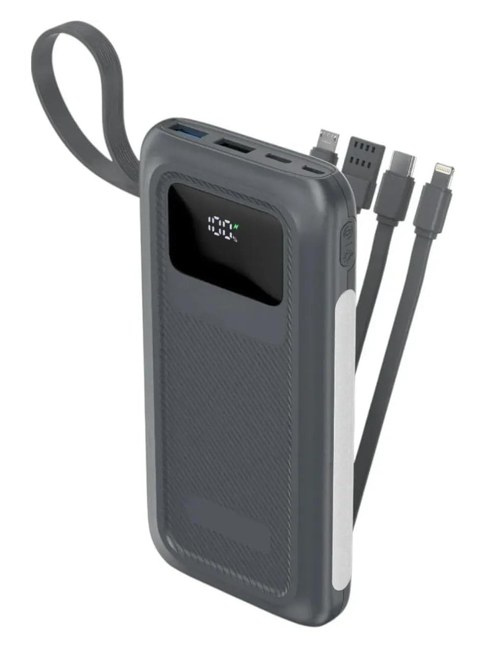 PW-128 10.000 mAh Powerbank 22.5W 3A PD QC Süper Hızlı Şarj 4 Dahili Kablolu LCD Göstergeli Işıldaklı