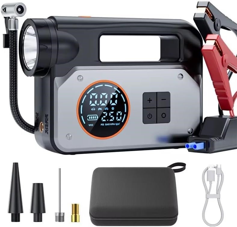 Suitu AT-005 12.000mAh Akü Takviye Cihazı | 4'ü 1 Arada Powerbank, Fener Hava Kompresörü, LCD Ekran, 150PSI
