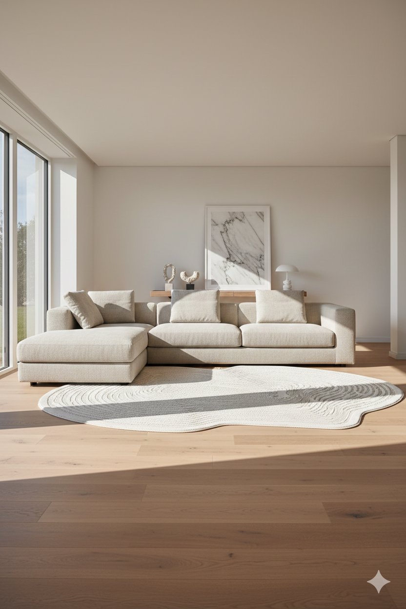 AmorfŞekilli Özel Kesimli Dekoratif Modern Halı – Krem