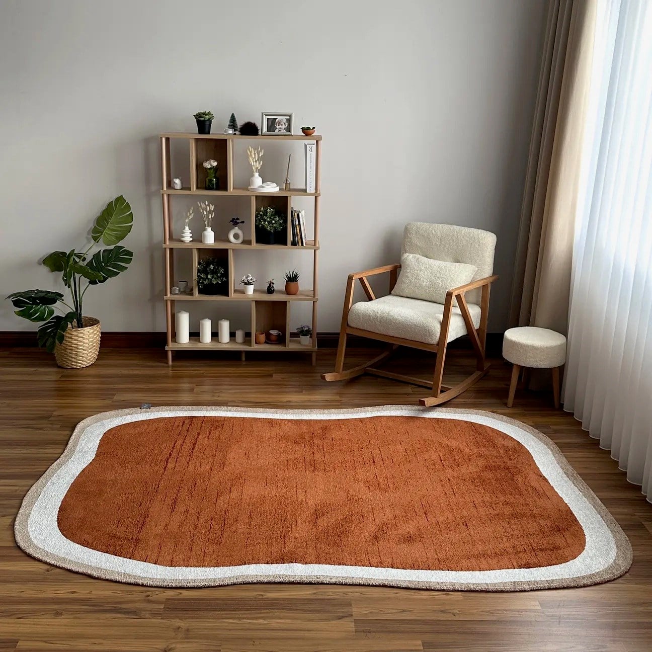 Moretti AmorfKiremit Krem Organik Kesim Amorf Halı – Modern Salon ve Oturma Odası Halısı