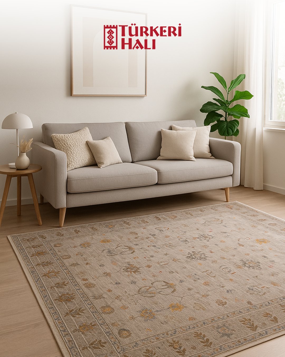 Salon HalısıAsır Serisi Krem Vintage Halı Zamansız Çiçek Desenli Modern ve Antibakteriyel