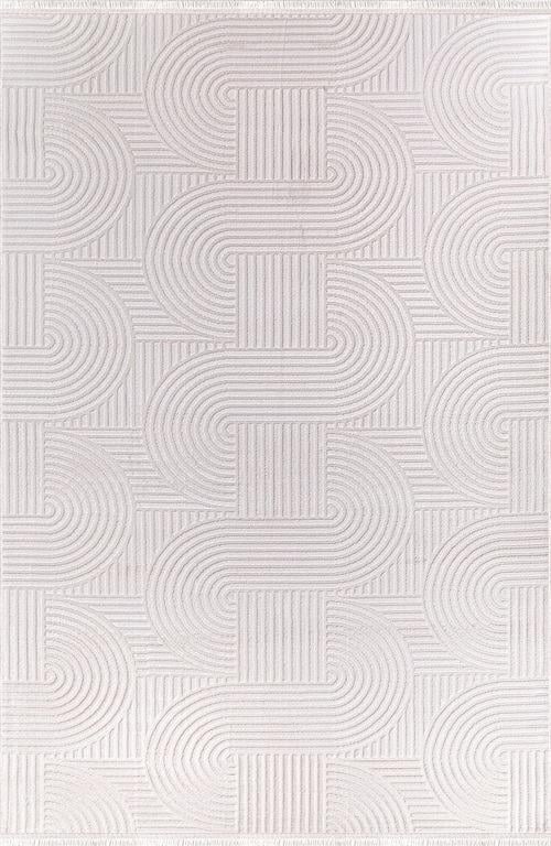 Salon HalısıDara Bej Geometrik Desenli Halı Modern Minimal Tasarım Pamuk Taban Kaymaz Yüzey Toz Tutmayan Özel Ölçü Makine Dokuma