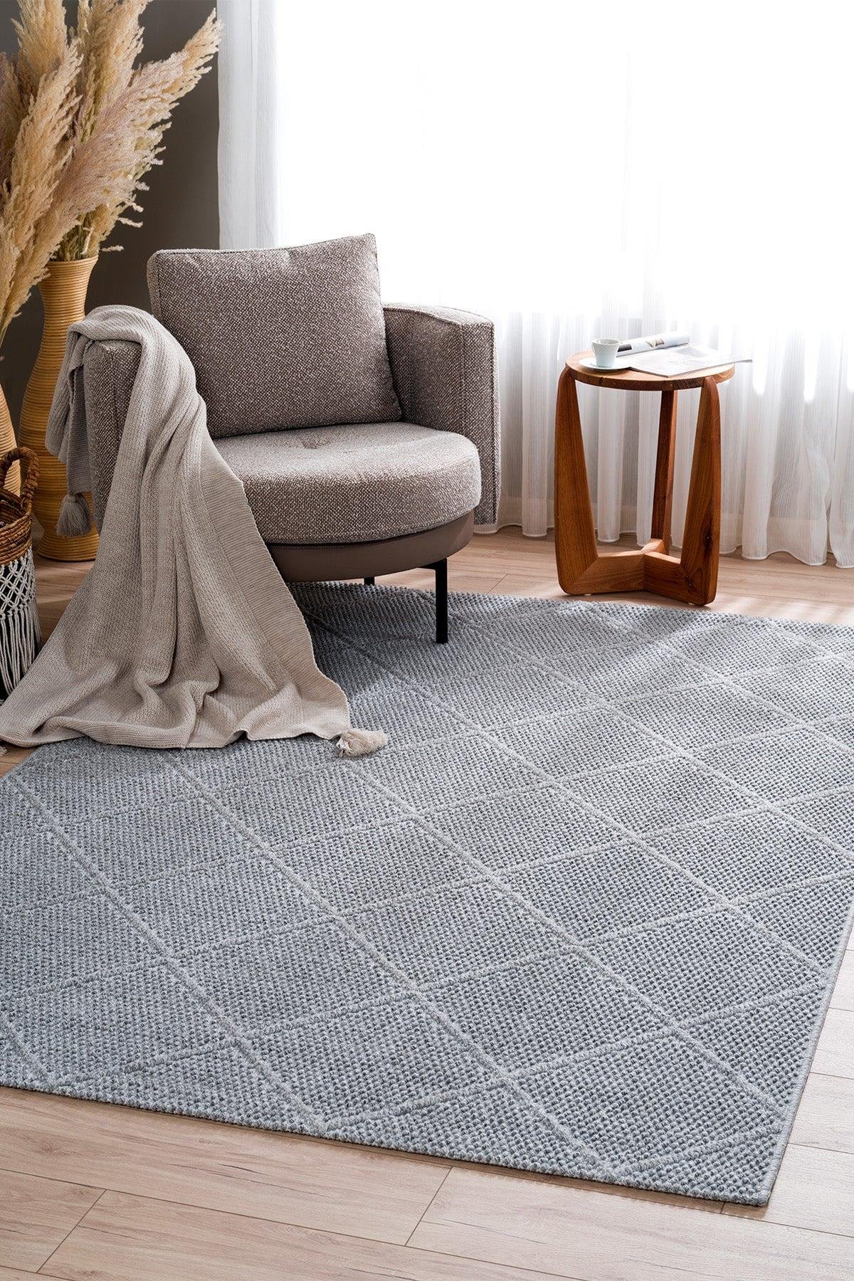 Salon HalısıModern Koyu Gri Halı Nomad Serisi Geometrik Desenli 