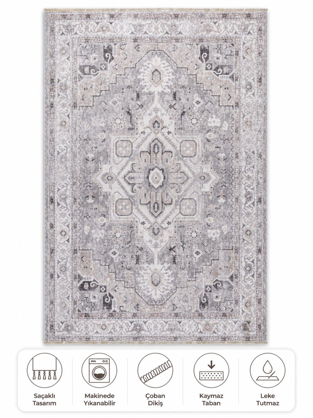 Salon HalısıTwist Bej Halı Çiçek Desenli /Vintage Tasarım