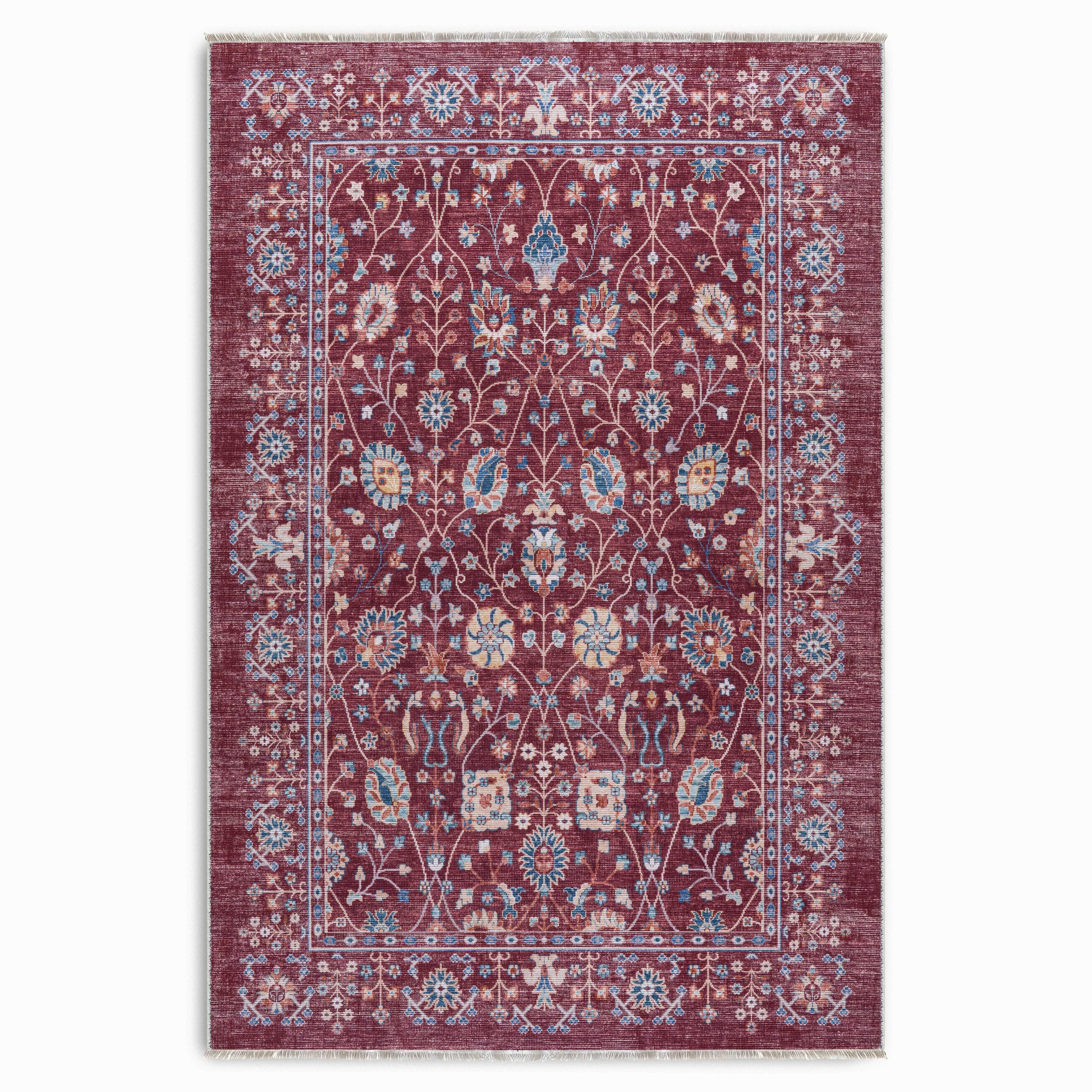 Salon HalısıTwist Bordo Halı Geleneksel Motif Pamuk Tabanlı Yumuşak Doku makinada yıkanabilir