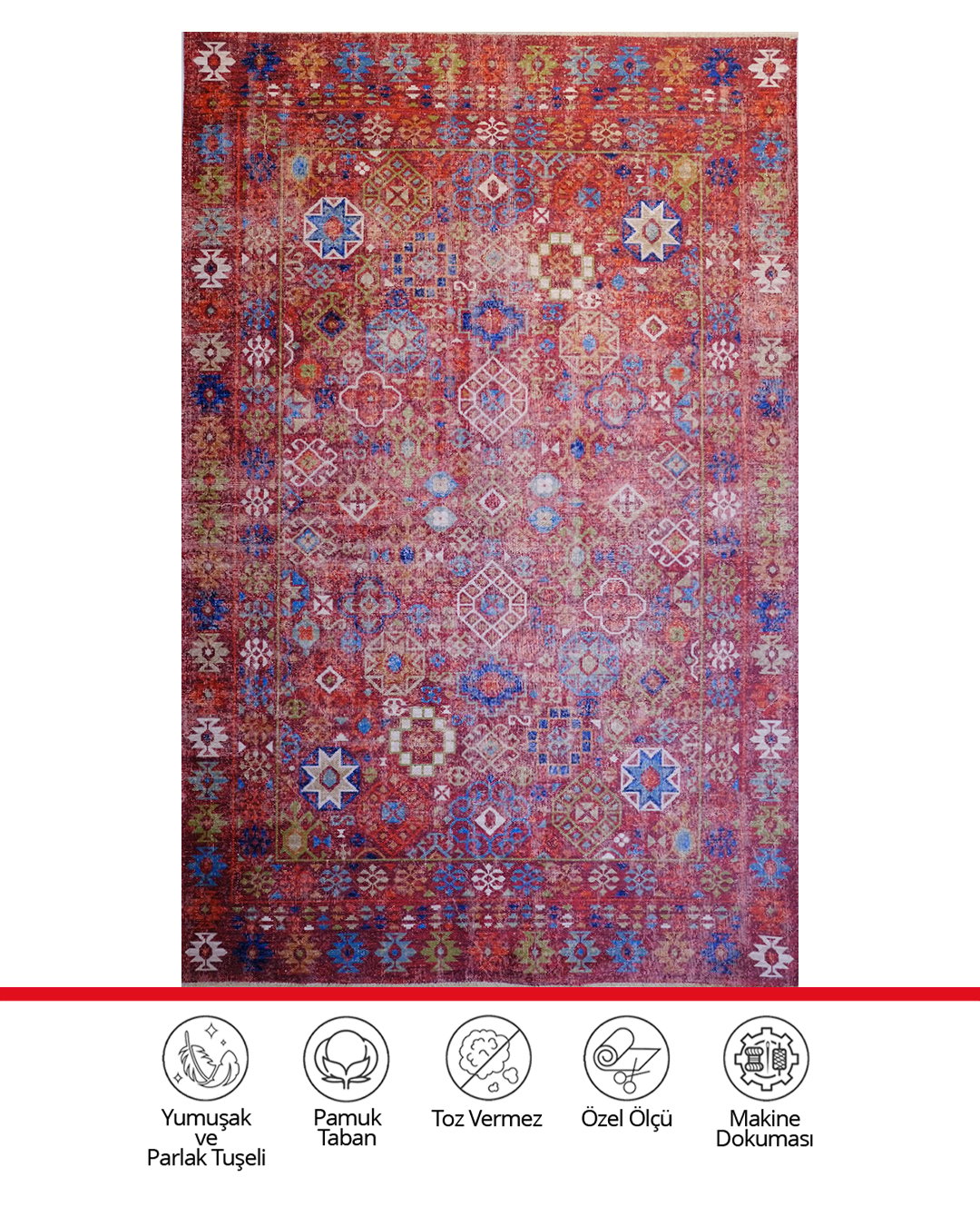 Salon HalısıTwist Klasik Halı Kırmızı Zeminli Makine Dokuma Kaymaz Tabanlı