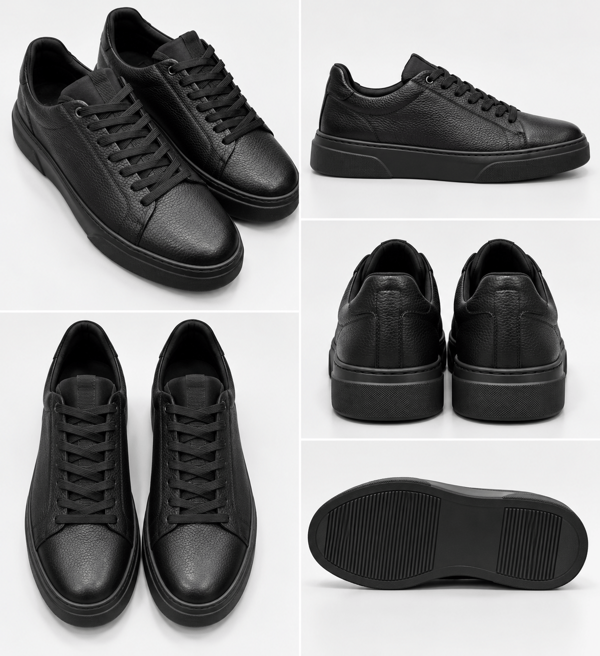 Erkek %100 Deri Sneaker Ayakkabı-Siyah