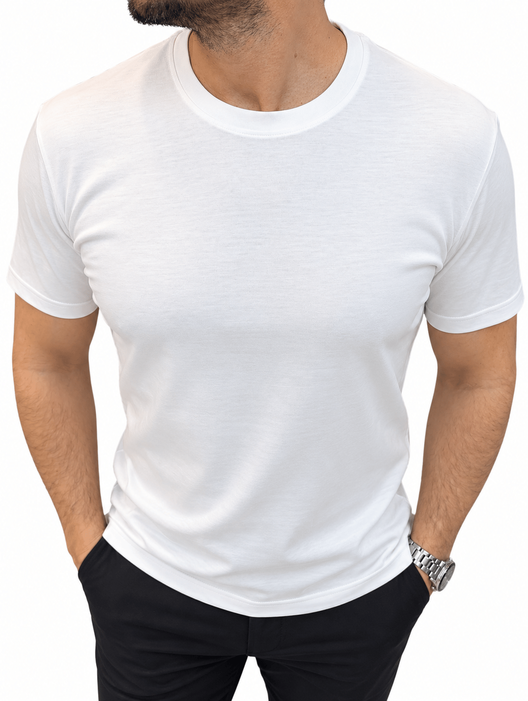 Erkek Basic Rayon Kumaş Tişört-Beyaz