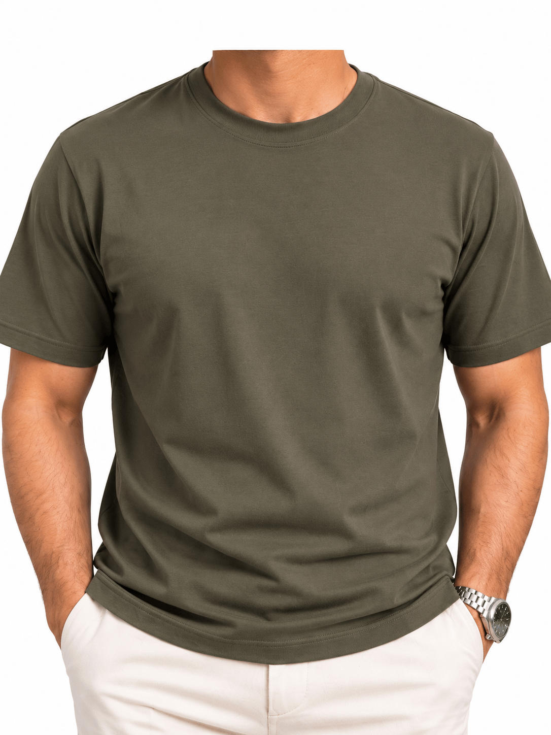 Erkek Basic Rayon Kumaş Tişört-Haki