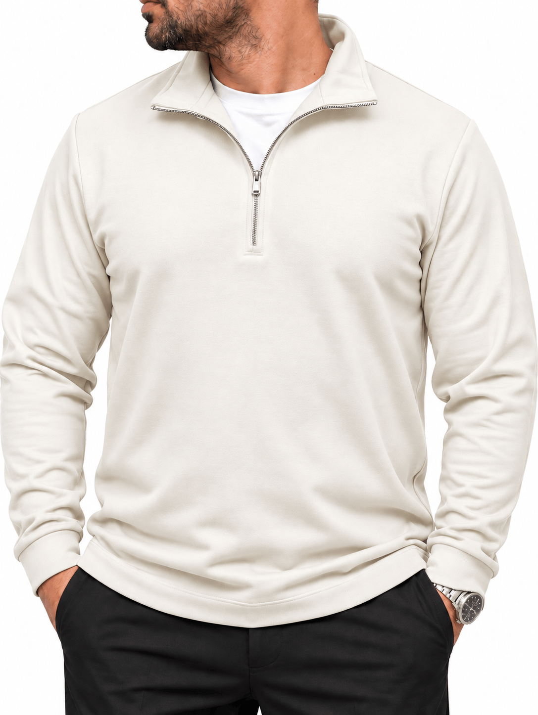 Fermuarlı Comfort Fit Sweatshirt – Beyaz
