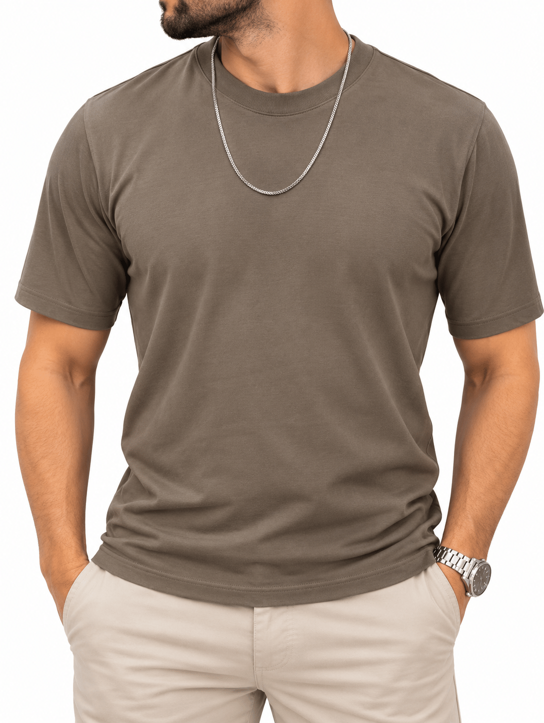 Modal Kumaş Premium Tshirt-Açık Kahve