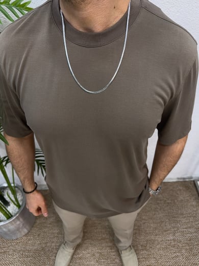 Modal Kumaş Premium Tshirt-Açık Kahve
