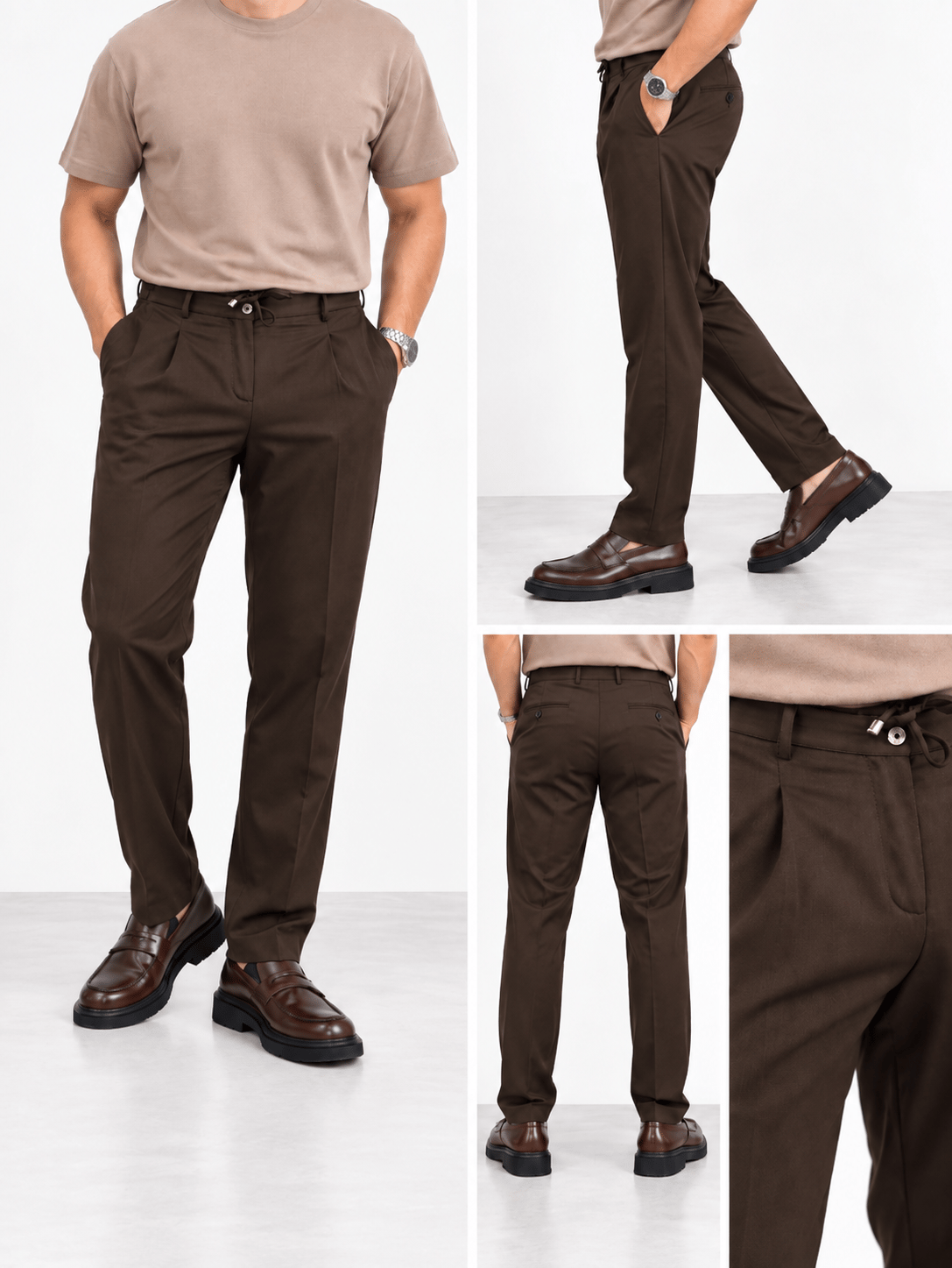 Pileli jogger pantolon-Kahve