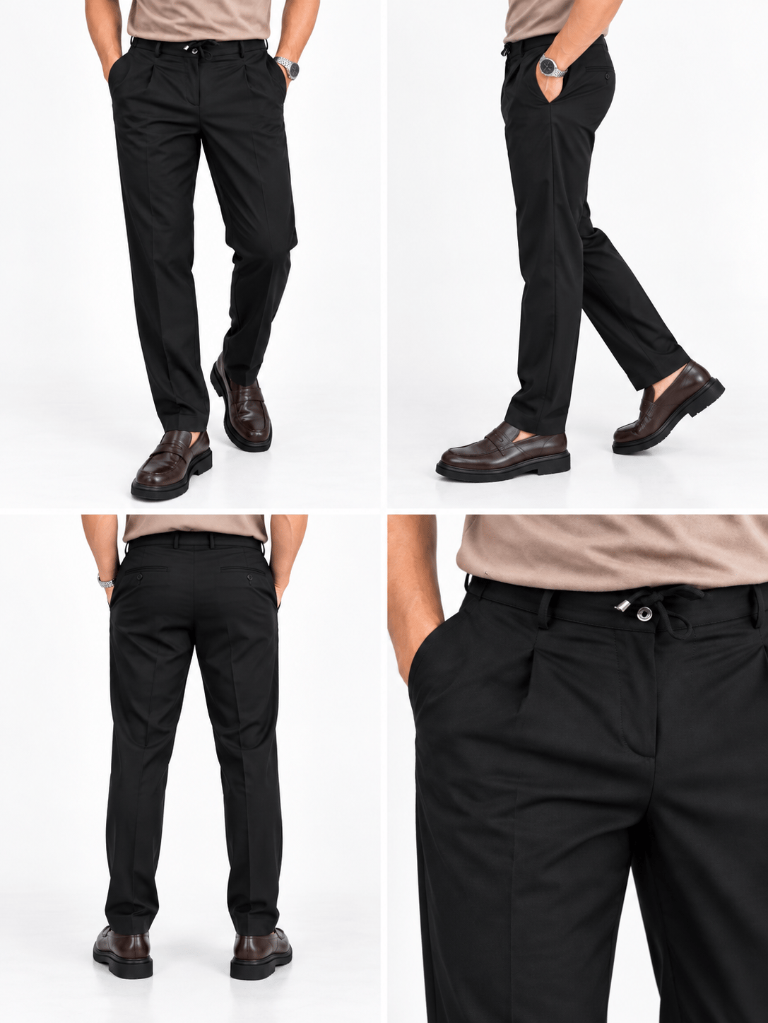 Pileli jogger pantolon-Siyah