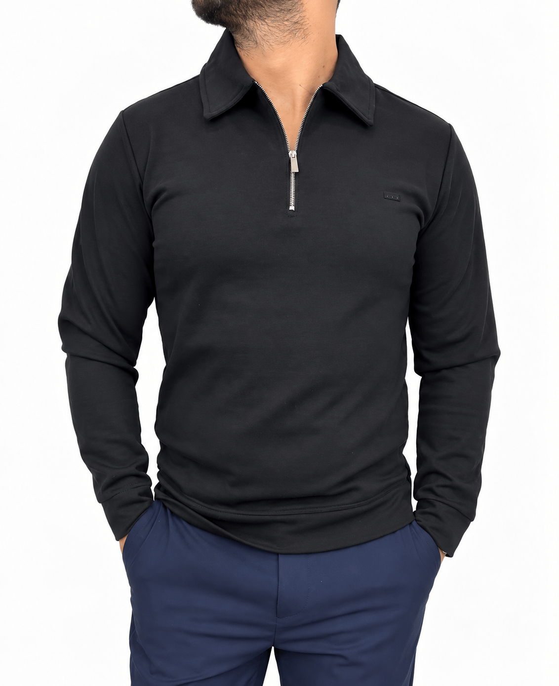 Premium Polo Yaka Sweatshirt -Siyah