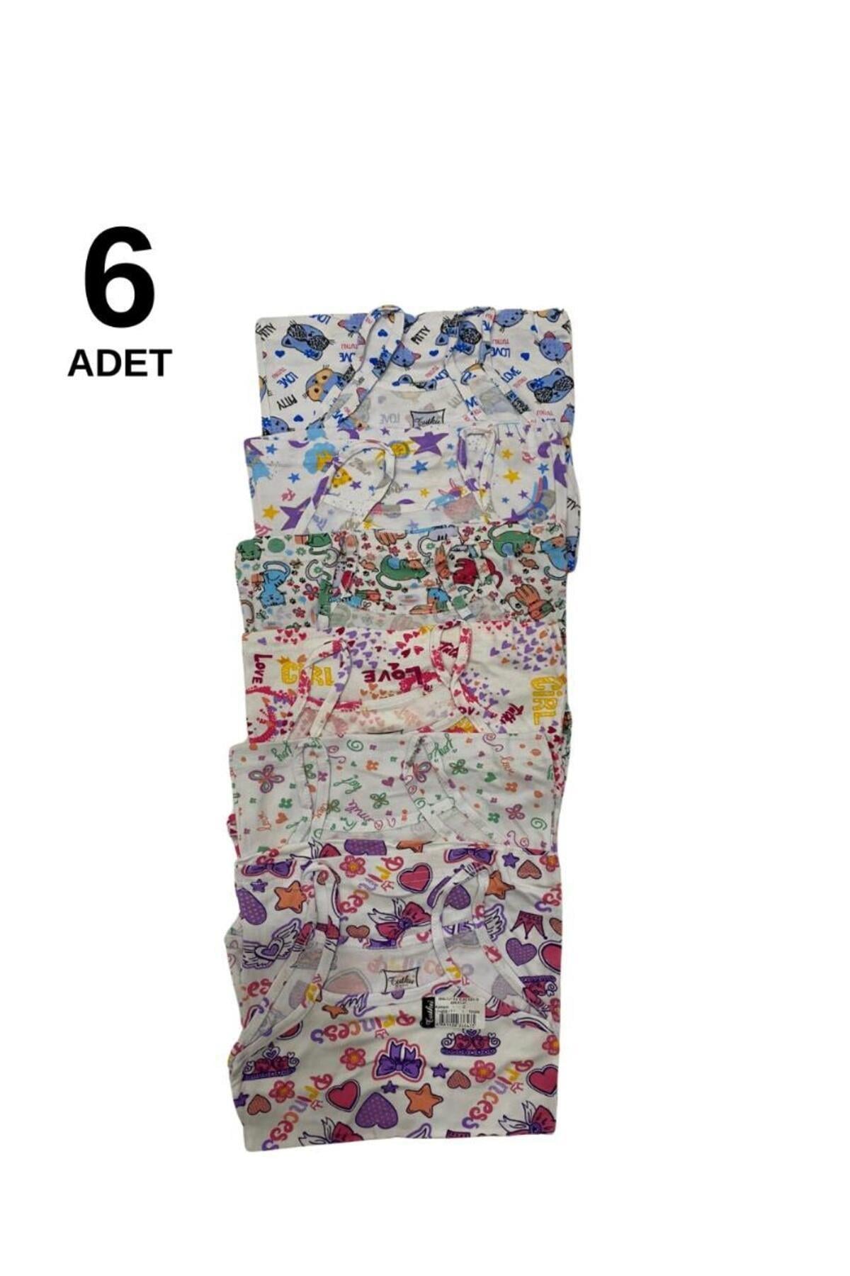  TUTKU 6'LI PAKET RENKLİ DESENLİ İNCE ASKILI KIZ ÇOCUK ATLET (KARIŞIK DESENLER)