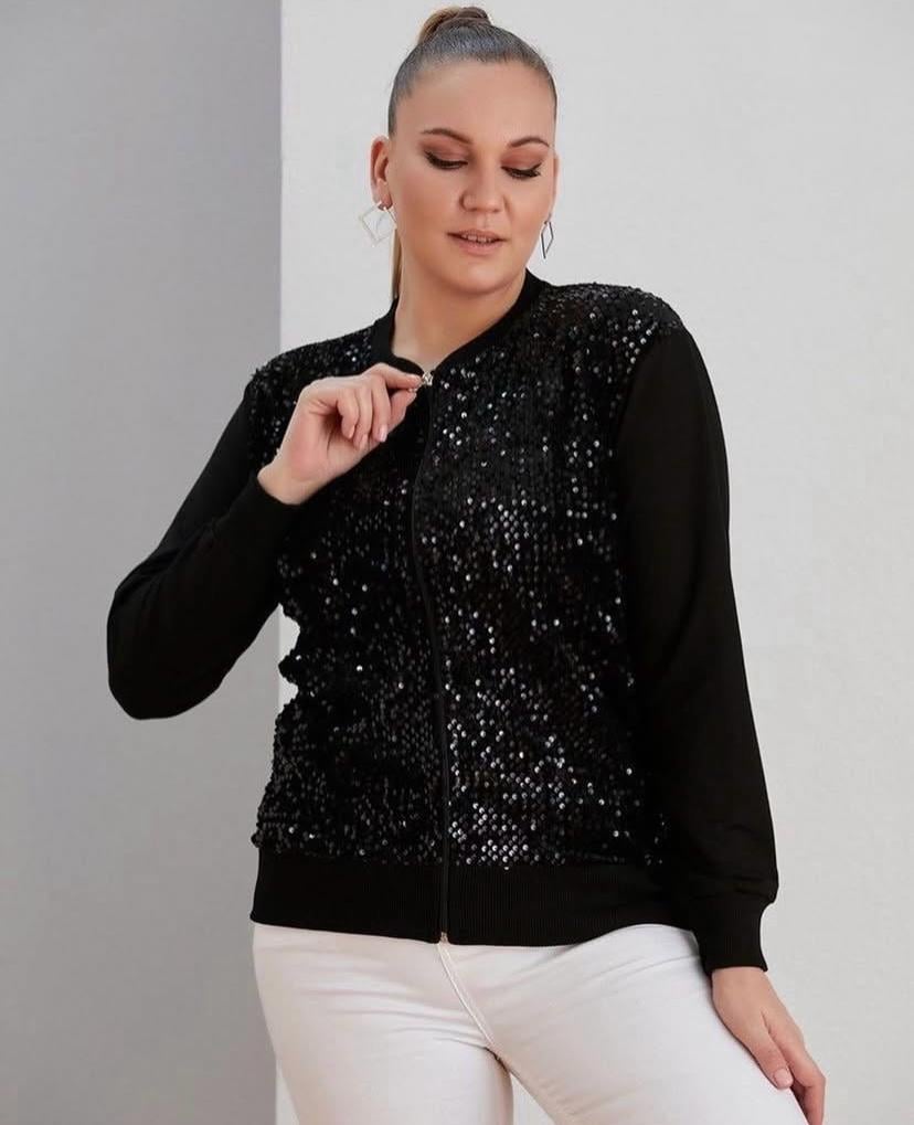 PUL PAYET SİYAH FERMUARLI HIRKA 