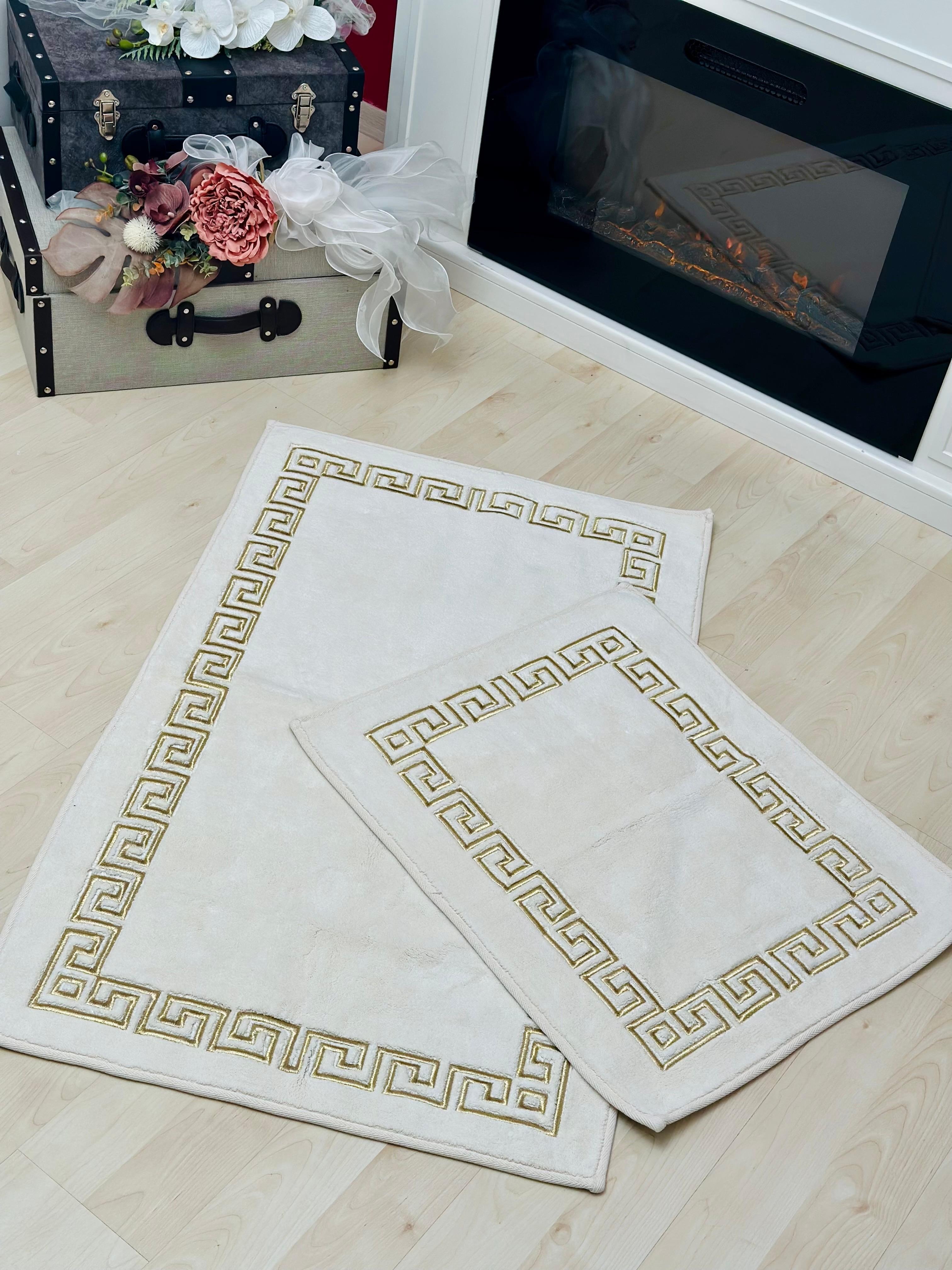 120x60 Versace Model Gold Detaylı İkili Paspas Takımı