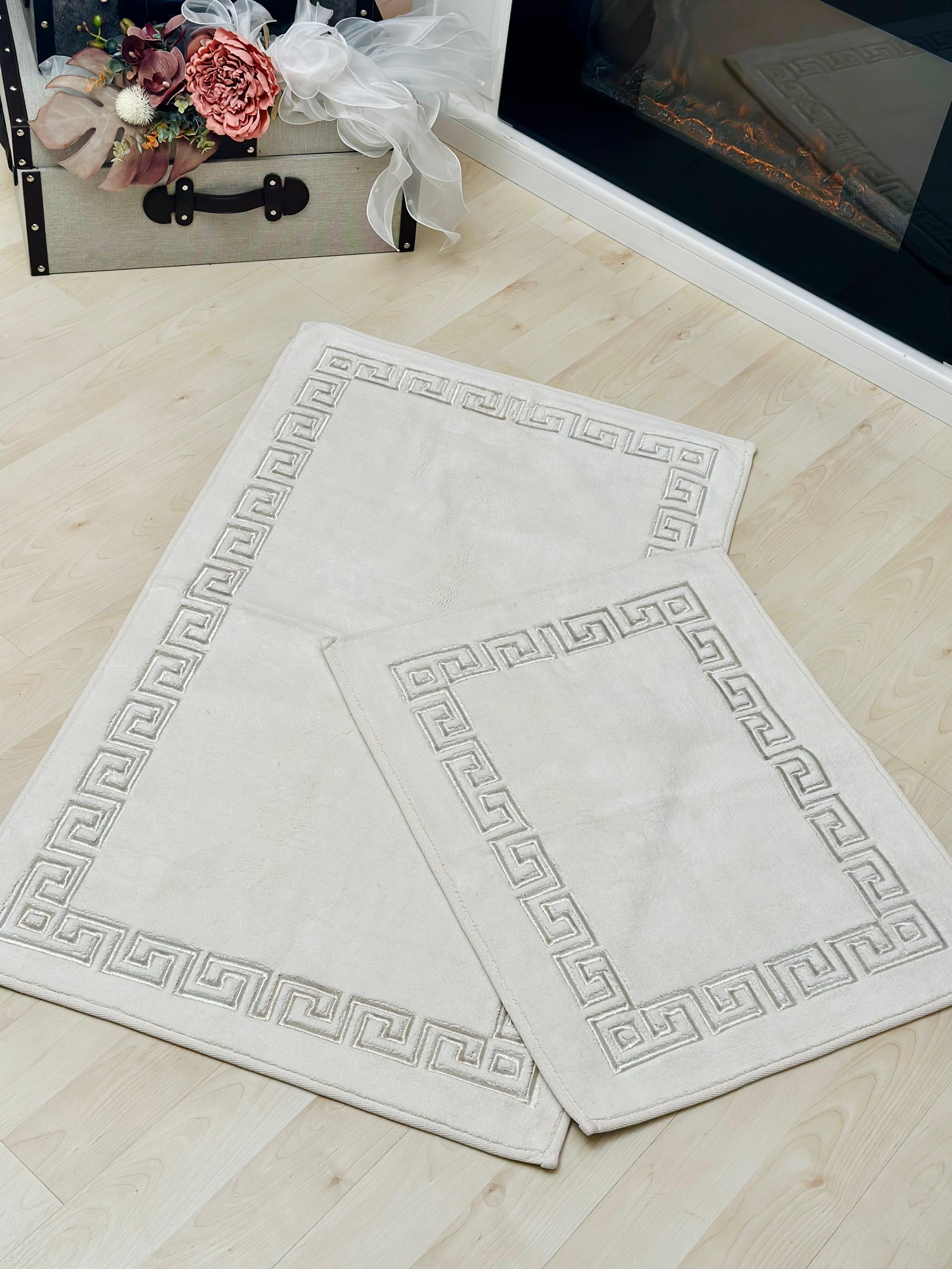 120x60 Versace Model Gümüş Detaylı İkili Paspas Takımı