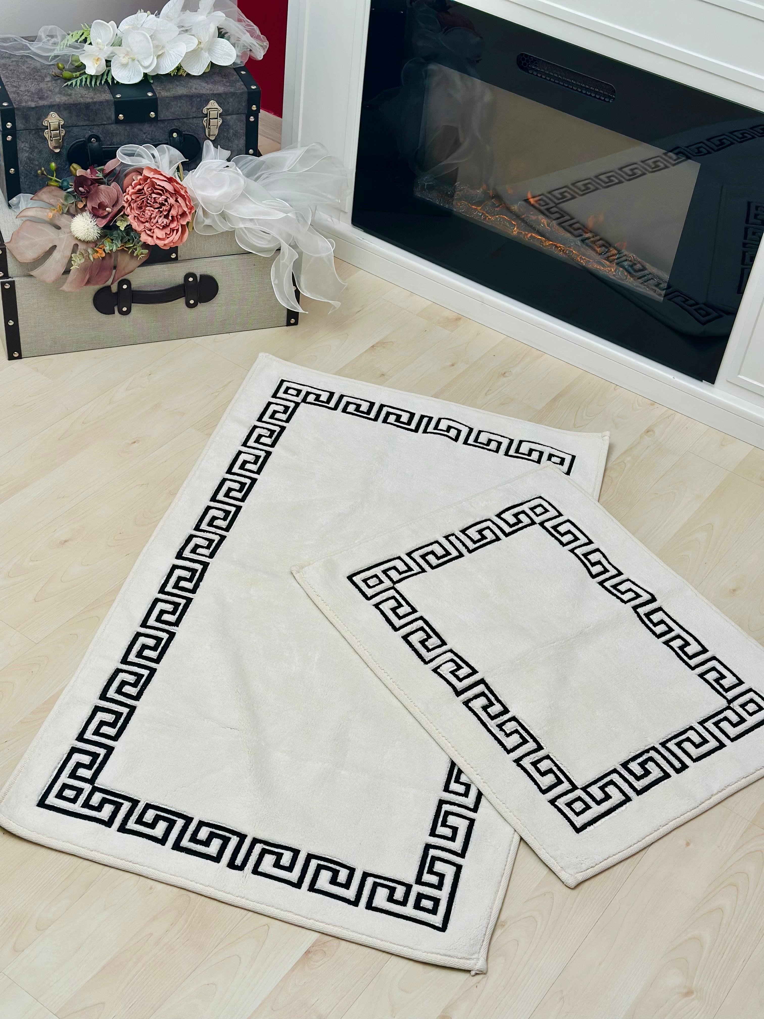 120x60 Versace Model Siyah Detaylı İkili Paspas Takımı