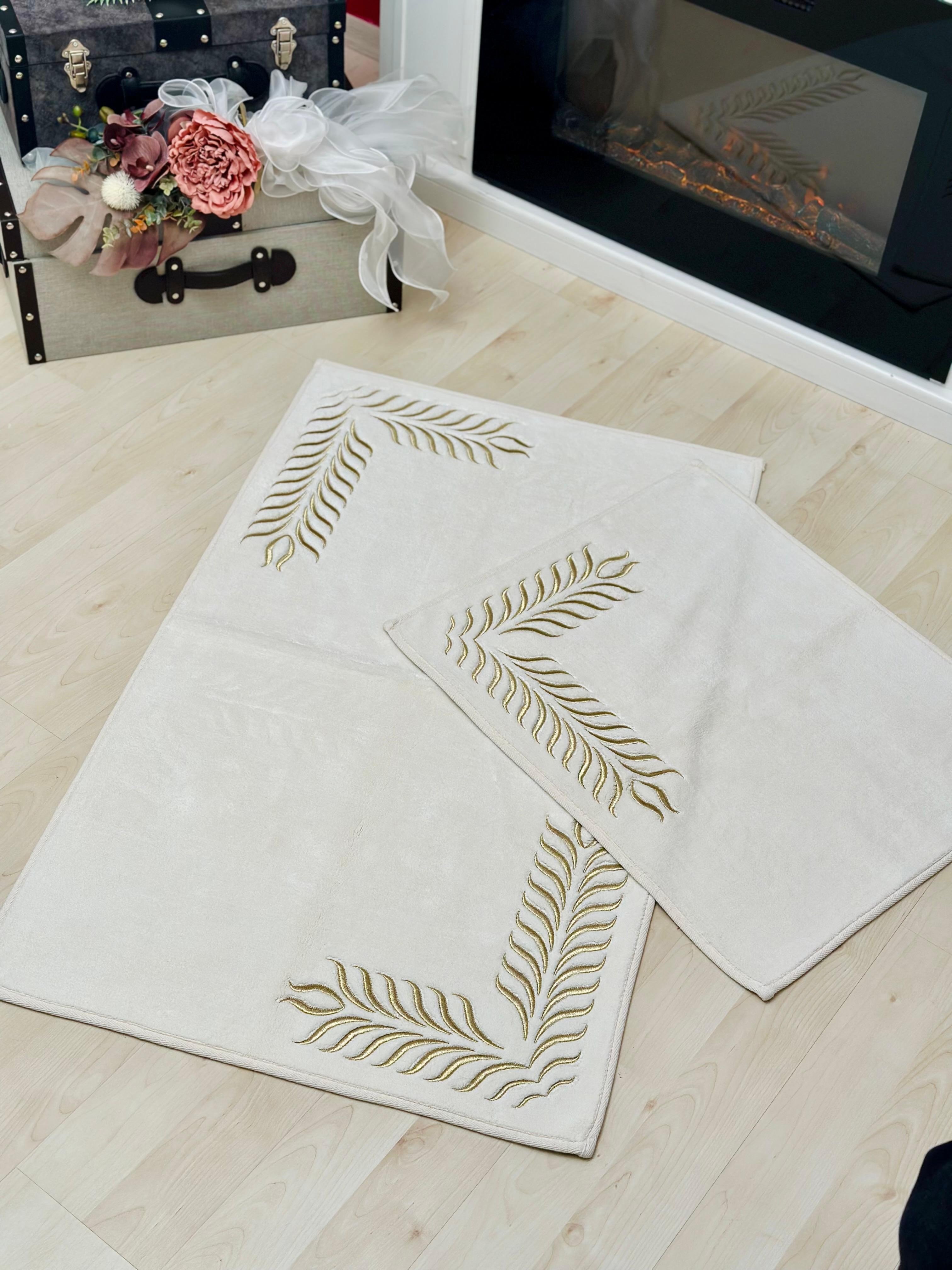 120x60 Yelpaze Model Gold Detaylı İkili Paspas Takımı