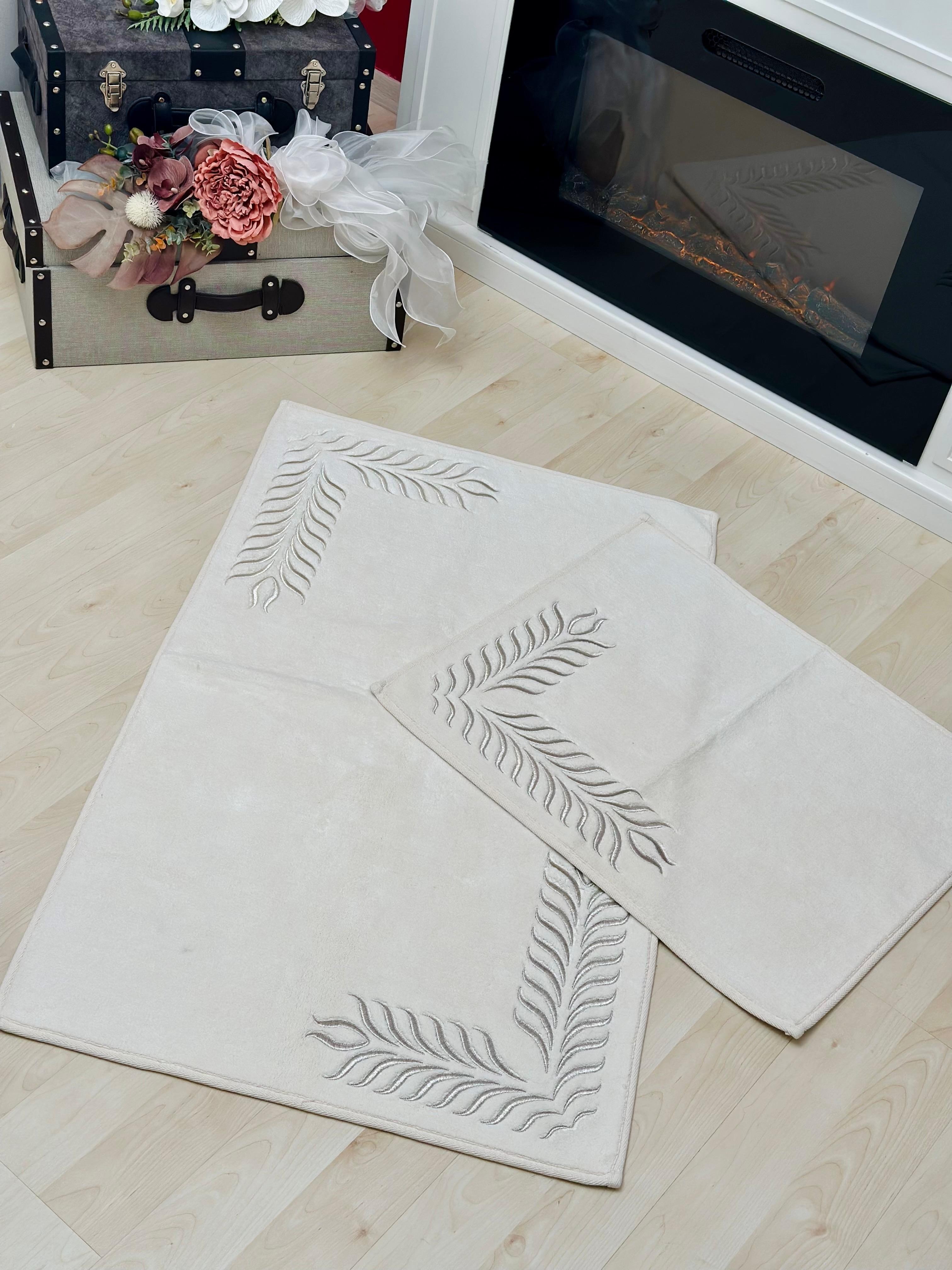 120x60 Yelpaze Model Gümüş Detaylı İkili Paspas Takımı