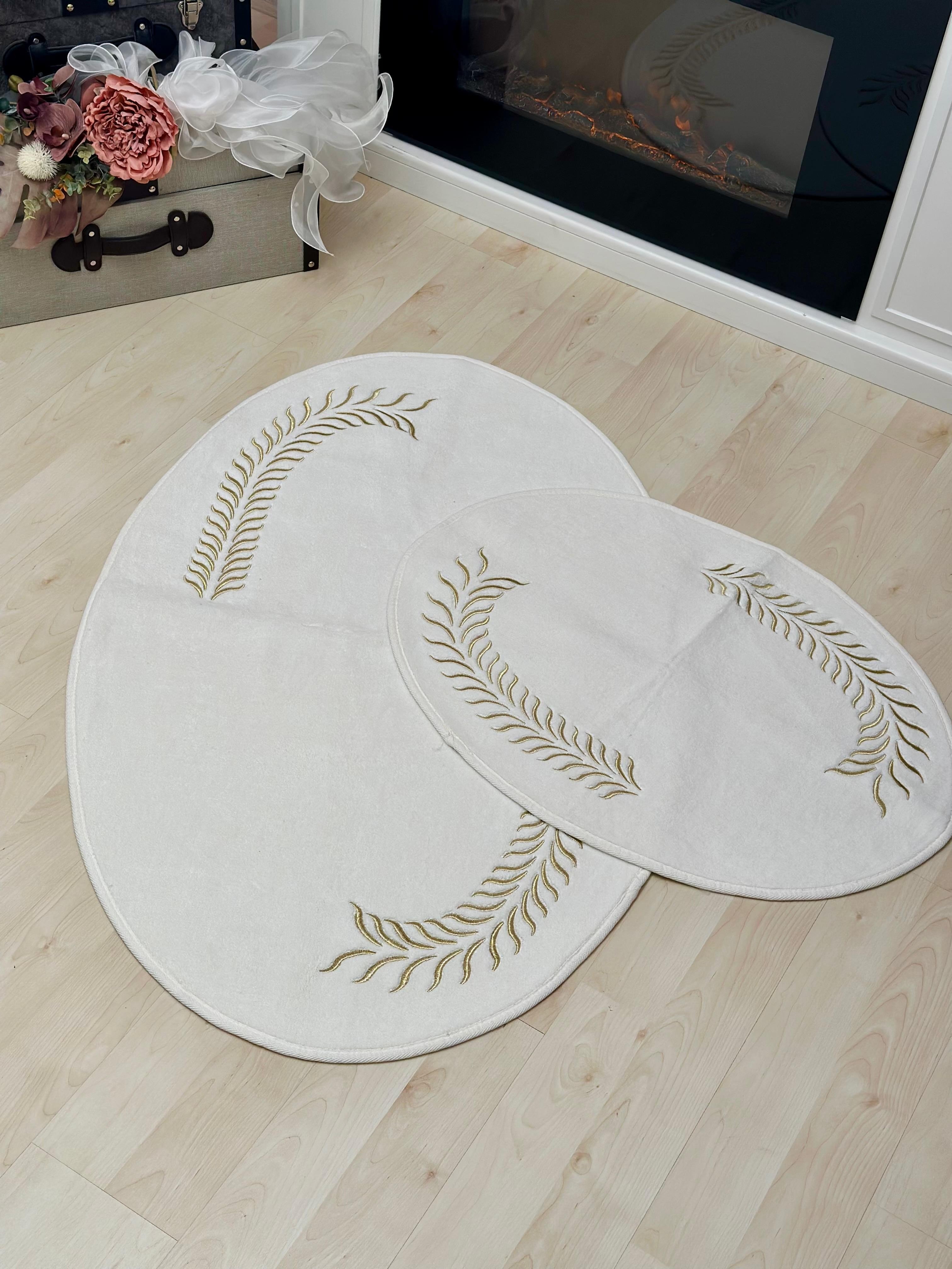 120x60 Yuvarlak Model Gümüş Detaylı İkili Paspas Takımı