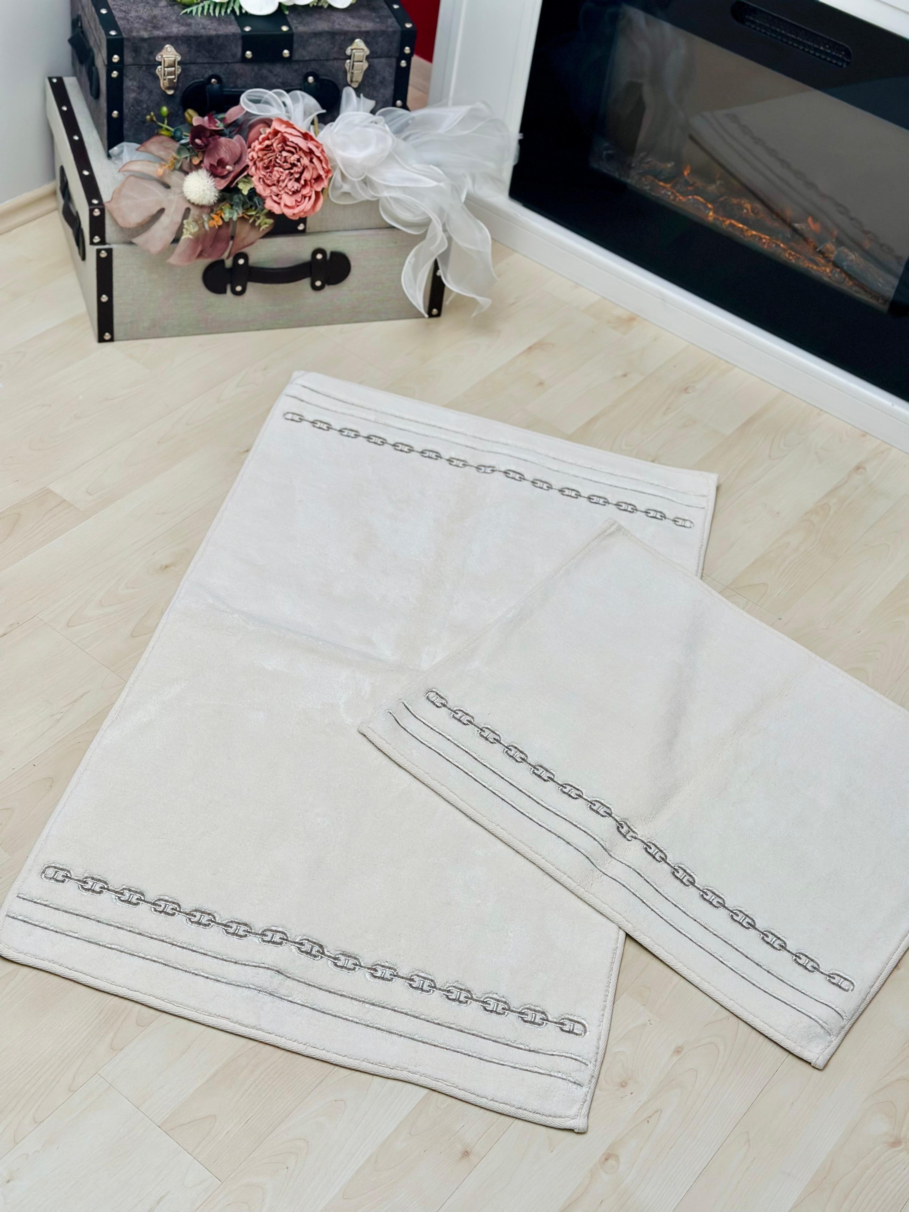 120x60 Zincir Model Gümüş Detaylı İkili Paspas Takımı