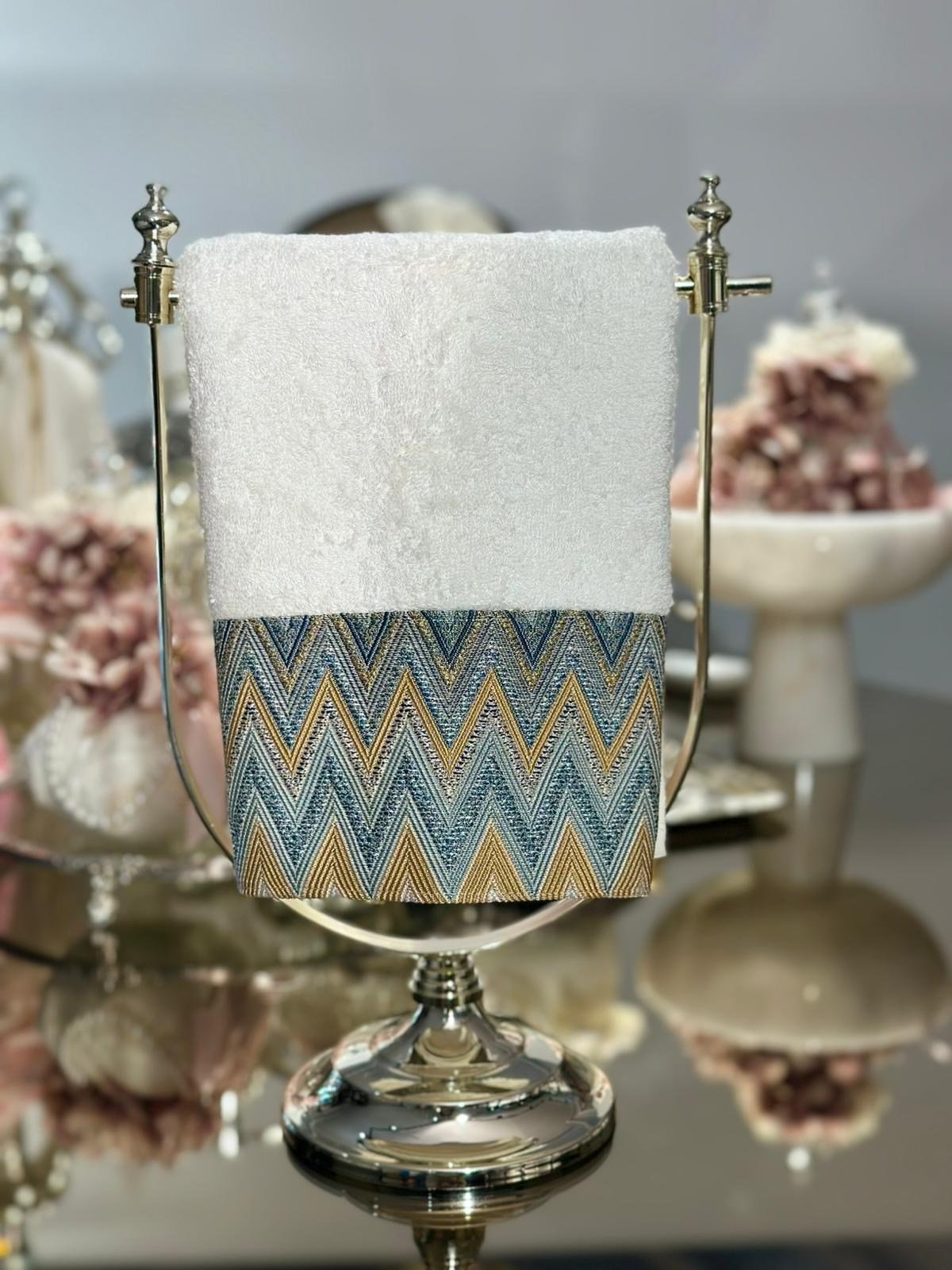 50x90 Missoni Model Sarı Lacivert Yüz Havlusu