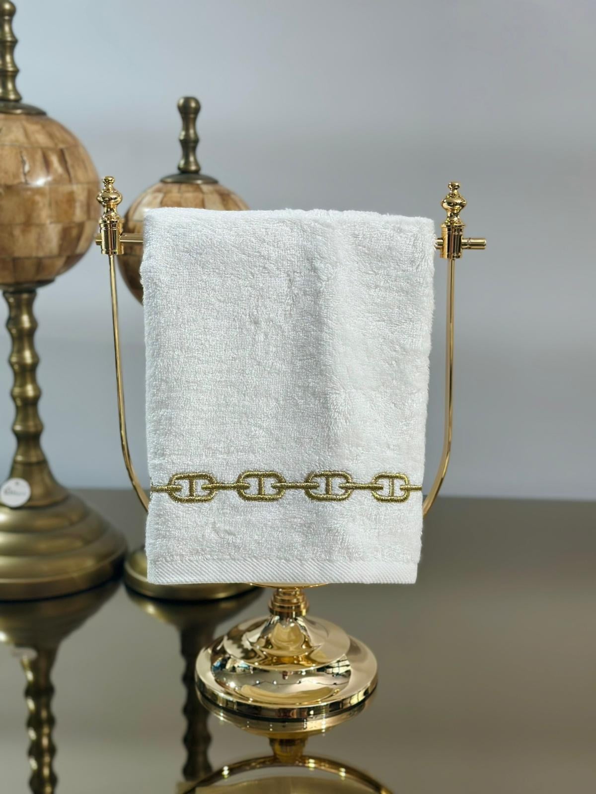 50x90 Zincir Desen Gold Detaylı Yüz Havlusu