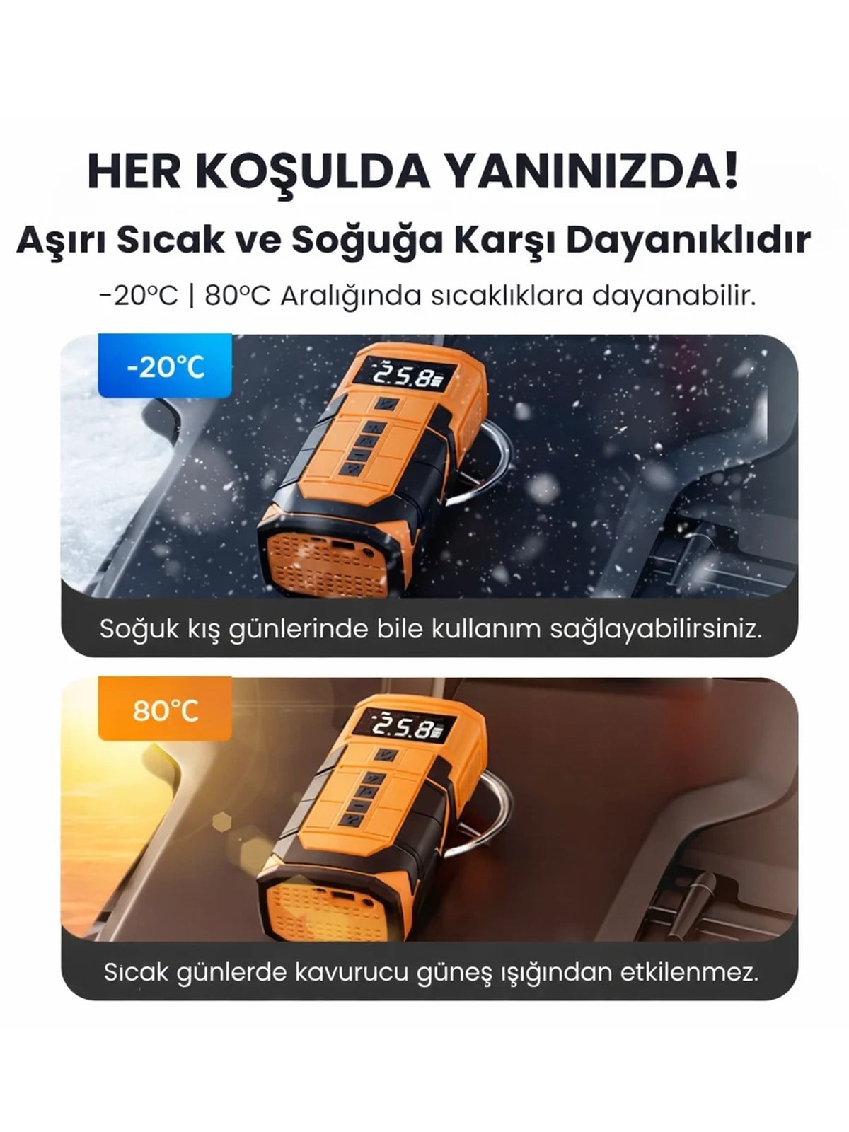 A5577 Akü Takviyeli Hava Kompresörü | 4'ü 1 Arada Powerbank, Hava Kompresörü, LCD Ekran, 8.000mAh 150PSI