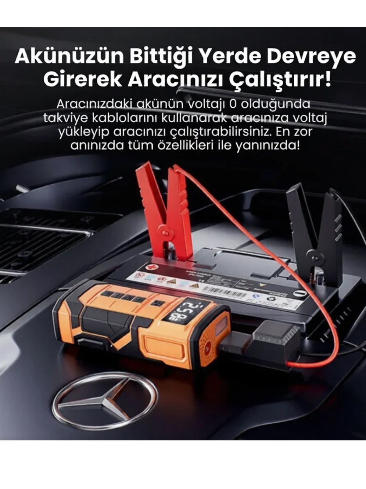 A5577 Akü Takviyeli Hava Kompresörü | 4'ü 1 Arada Powerbank, Hava Kompresörü, LCD Ekran, 8.000mAh 150PSI