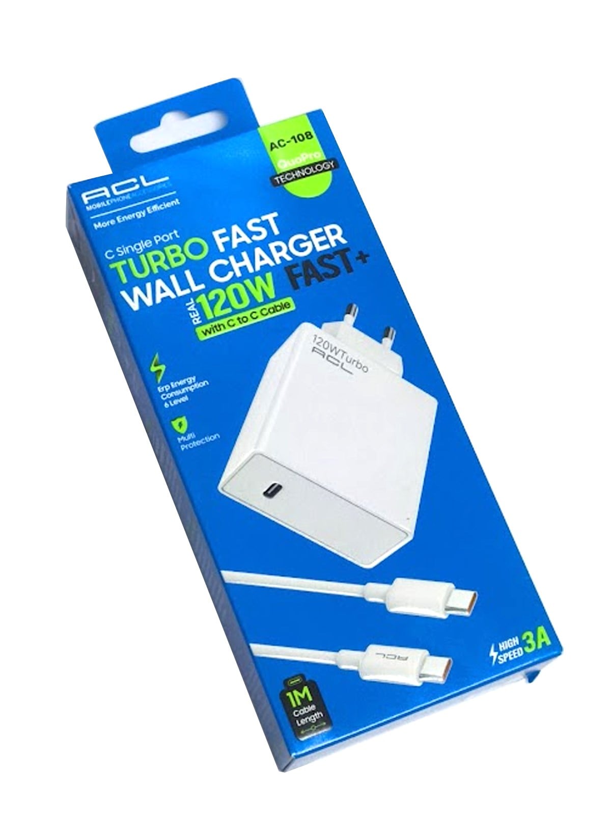 AC-108 120W Turbo Super Hızlı Duvar Şarj Cihazı – Type-C Çıkışlı ve USB-C Kablolu Set
