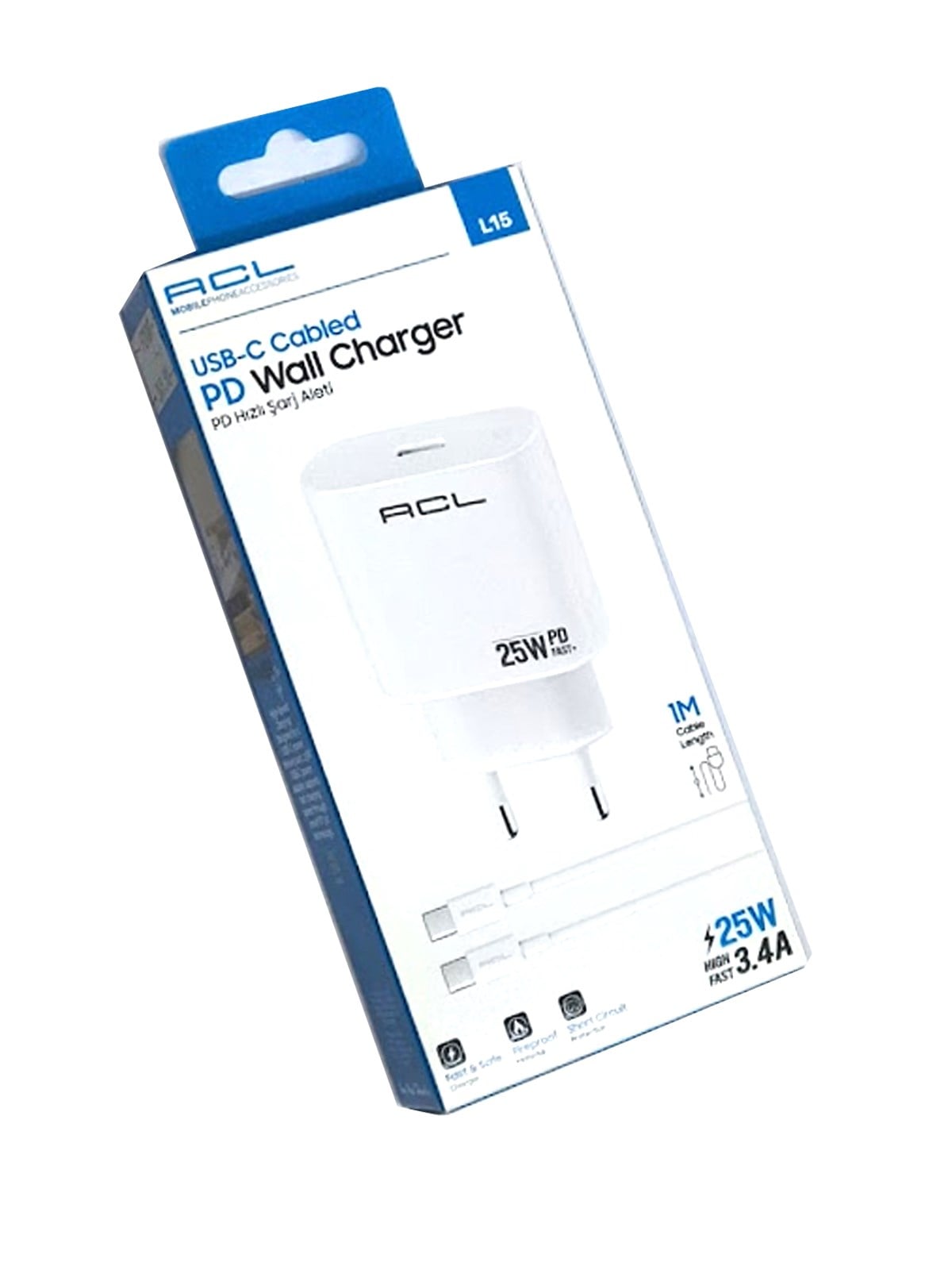 ACL L15 PD 25W USB-C Girişli 1mt USB-C Kablolu Şarj Başlığı iPhone Tüm Serilerle Uyumlu