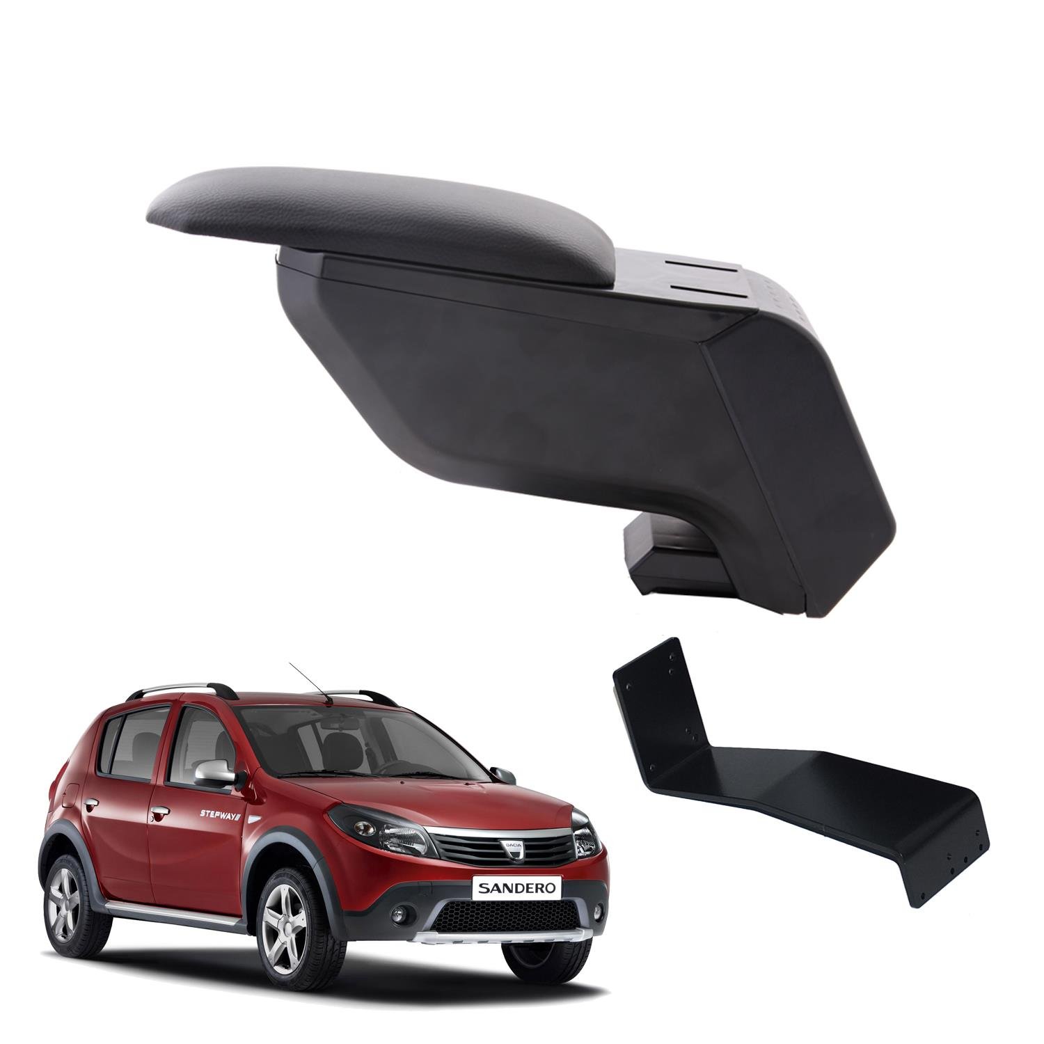 Dacia Sandero Stepway 2010 Delmesiz Çelik Ayaklı Siyah Kolçak Kol Dayama