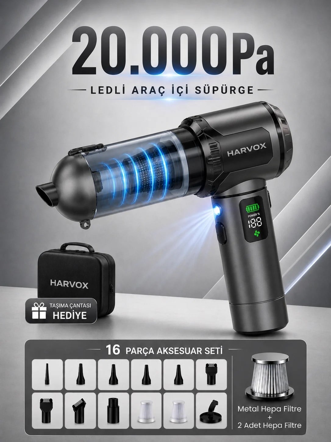 Harvox Ev ve Araç Süpürgesi HXVC-004 20.000PA  6000mAh