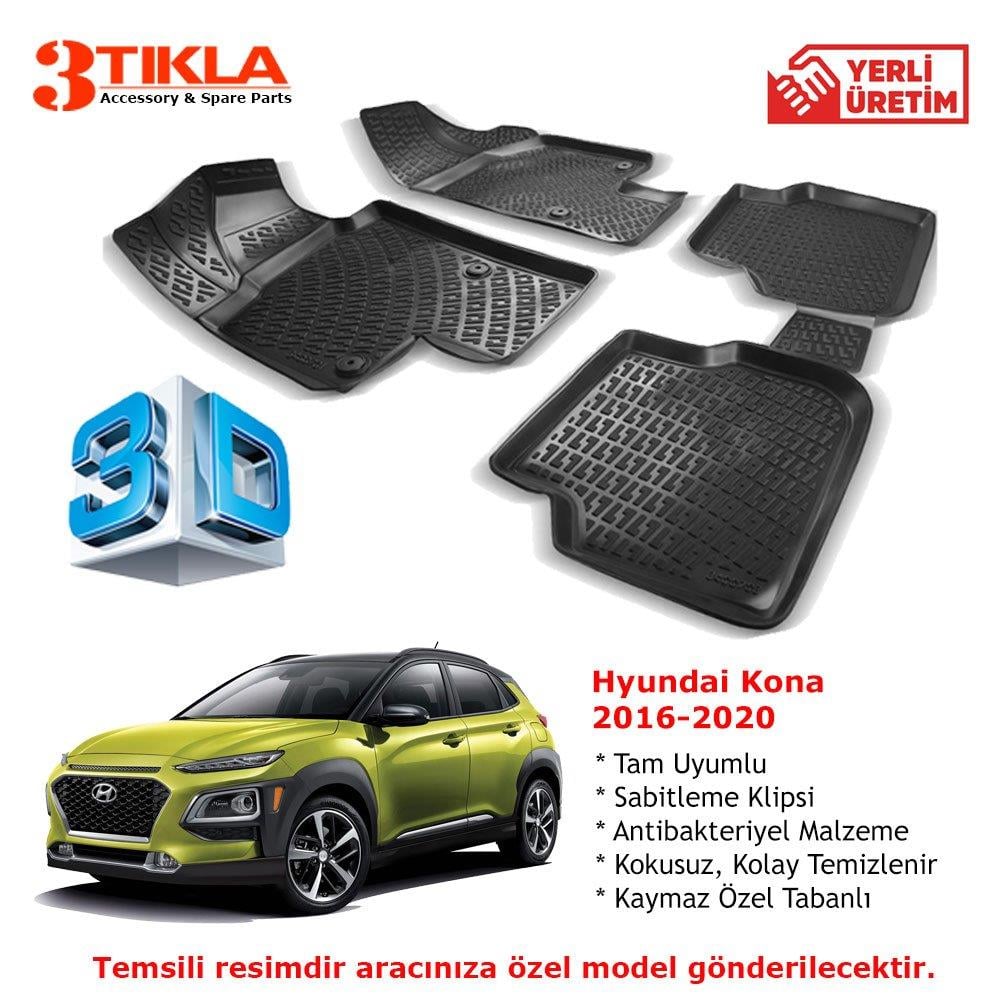 Hyundai Kona 2016-2020 Premium 3D Havuzlu Paspas Seti