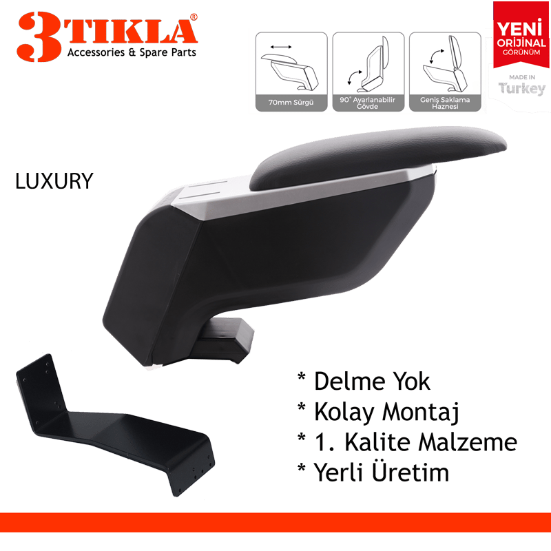 Lüks Set Courier 2020 Delmesiz Çelik Ayaklı Gri-Siyah Kolçak Kol Dayama, Direksiyon Kılıfı